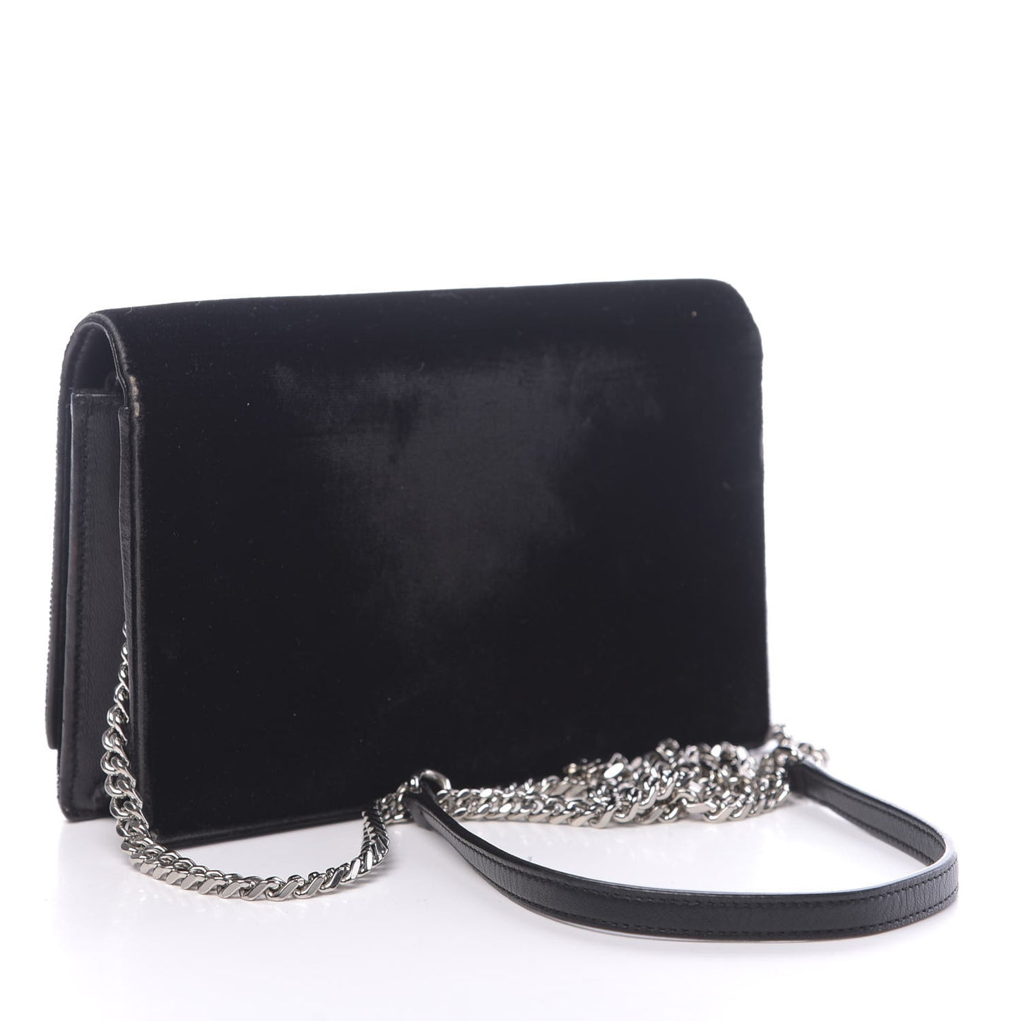 Velvet Crystal Monogram Tassel Chain Wallet Black