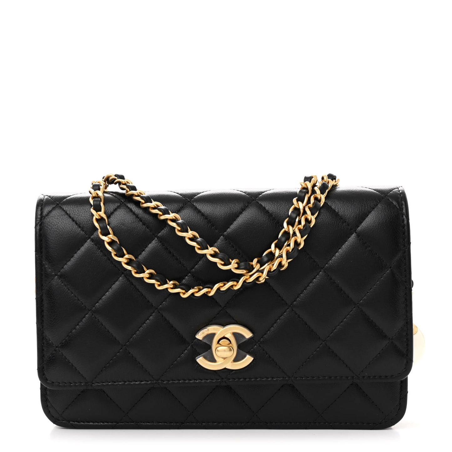 Lambskin Quilted CC Pearl Wallet on Chain WOC Black