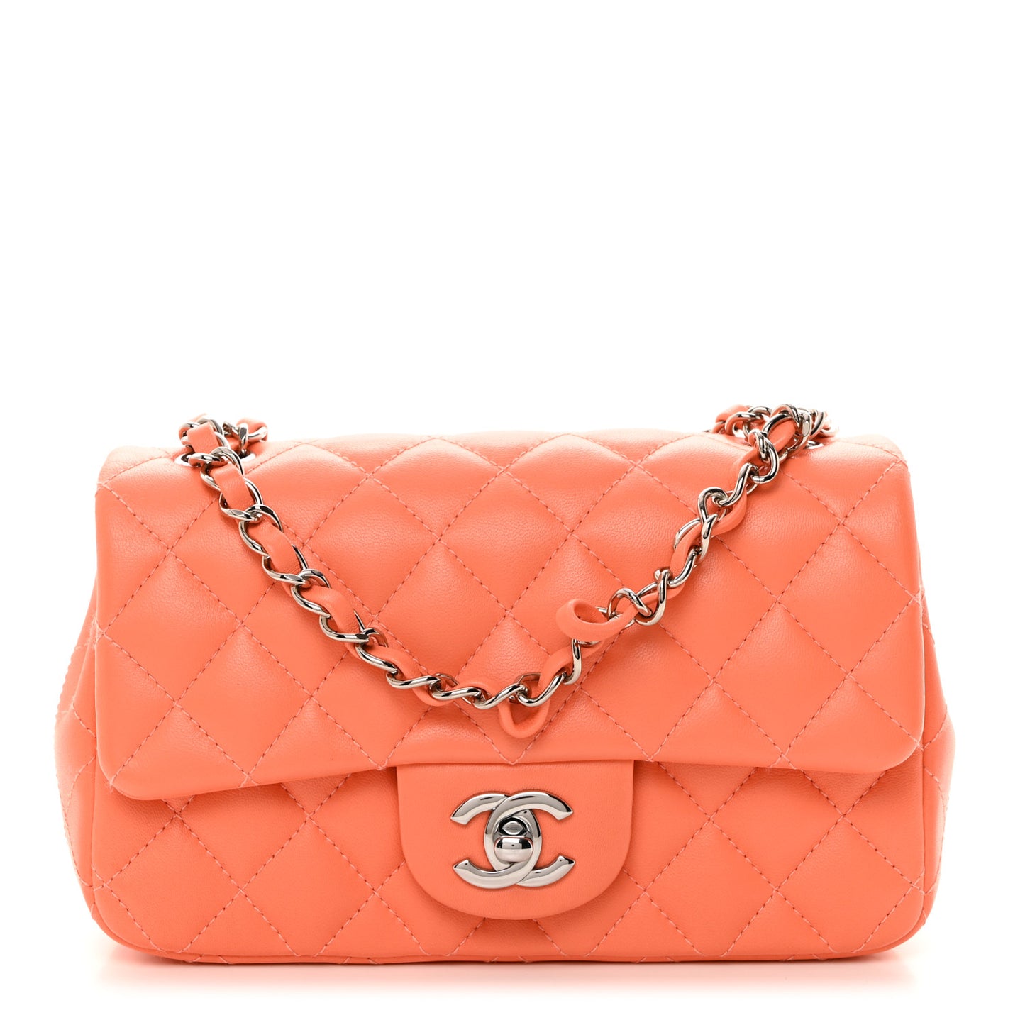 Lambskin Quilted Mini Rectangular Flap Light Orange