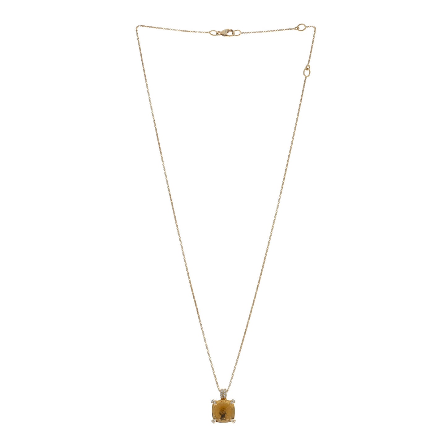 18K Yellow Gold Diamond Citrine 11mm Chatelaine Pendant Necklace