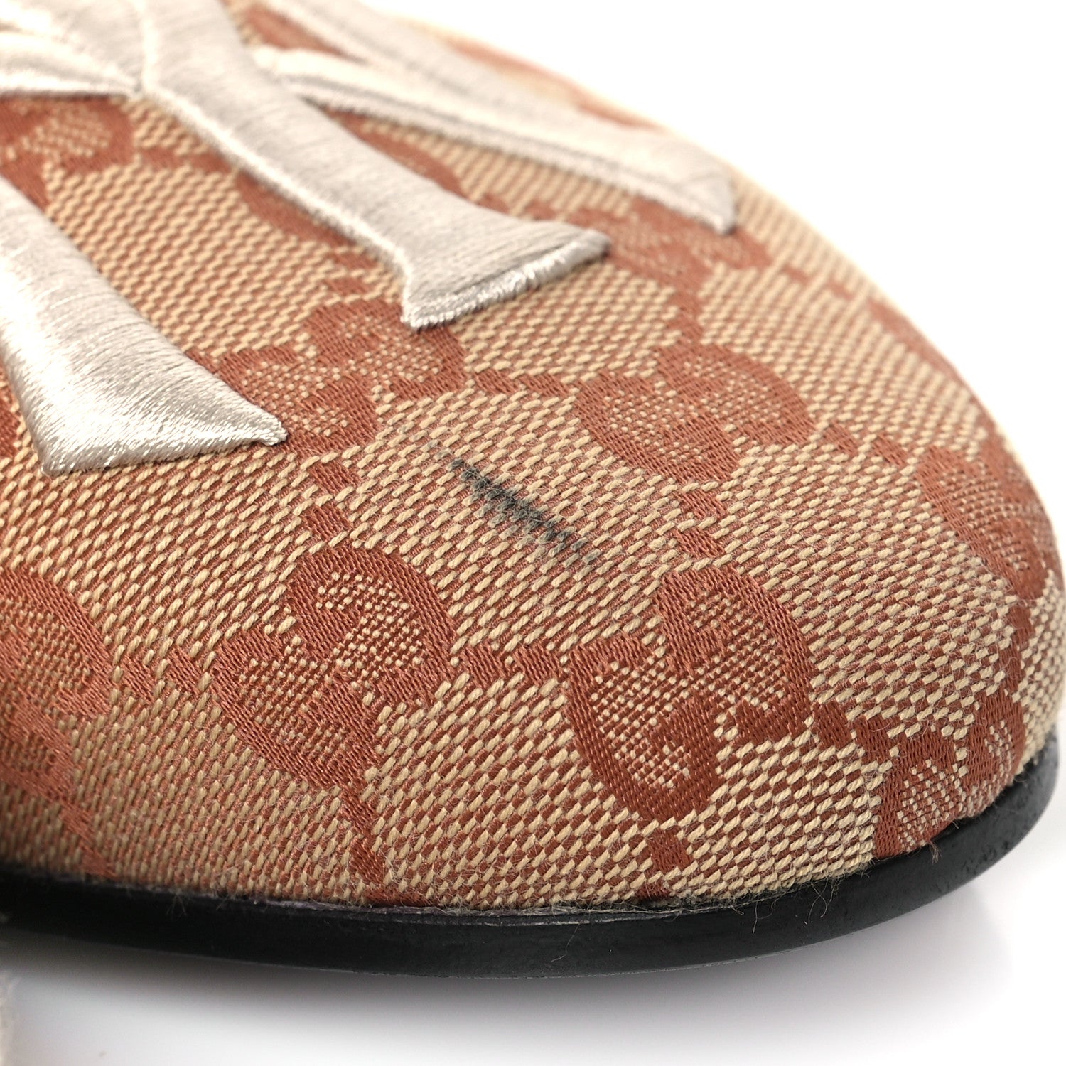 Gucci X MLB Monogram NY Yankees Embroidered Mens GG Slippers 8 Beige Ruggine 5 of 10