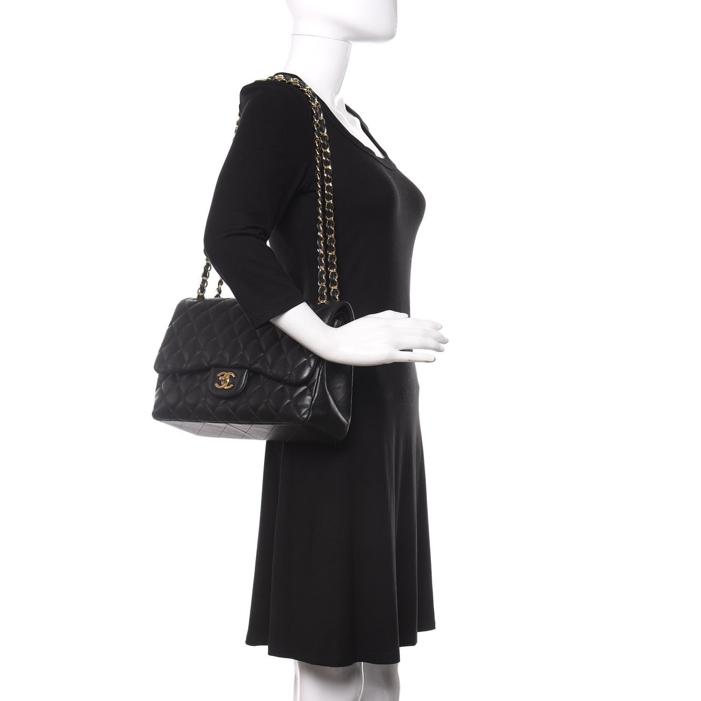 Lambskin Quilted Jumbo Double Flap Black