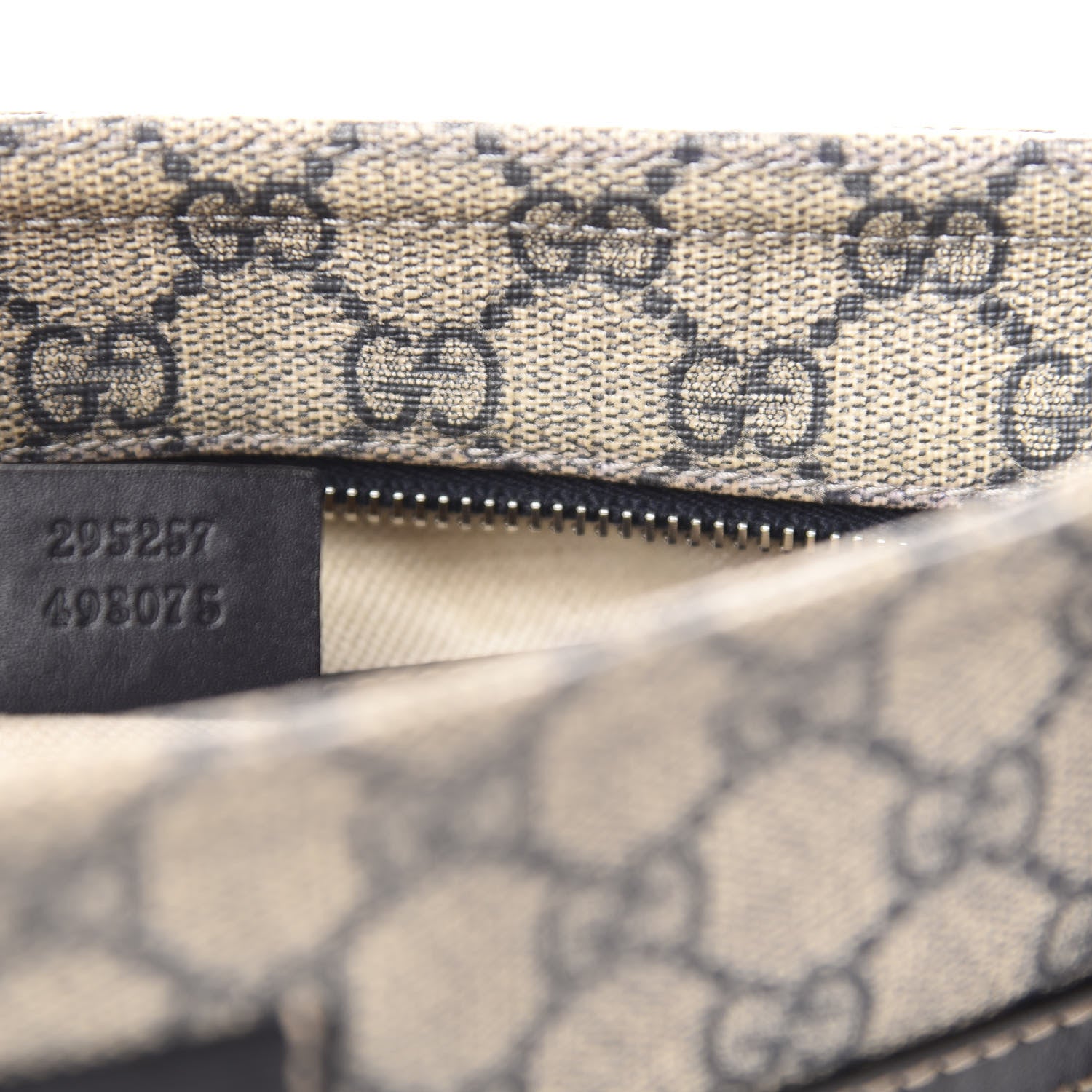 Gucci GG Supreme Monogram Small Flat Side Zip Messenger Bag Beige Blue 10 of 11
