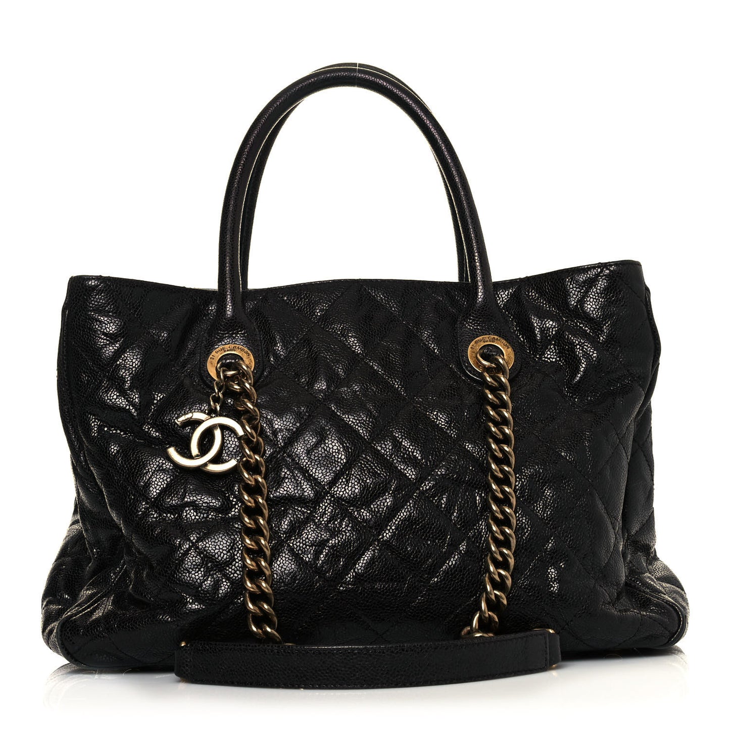 Glazed Caviar Quilted Small Shiva Tote Black