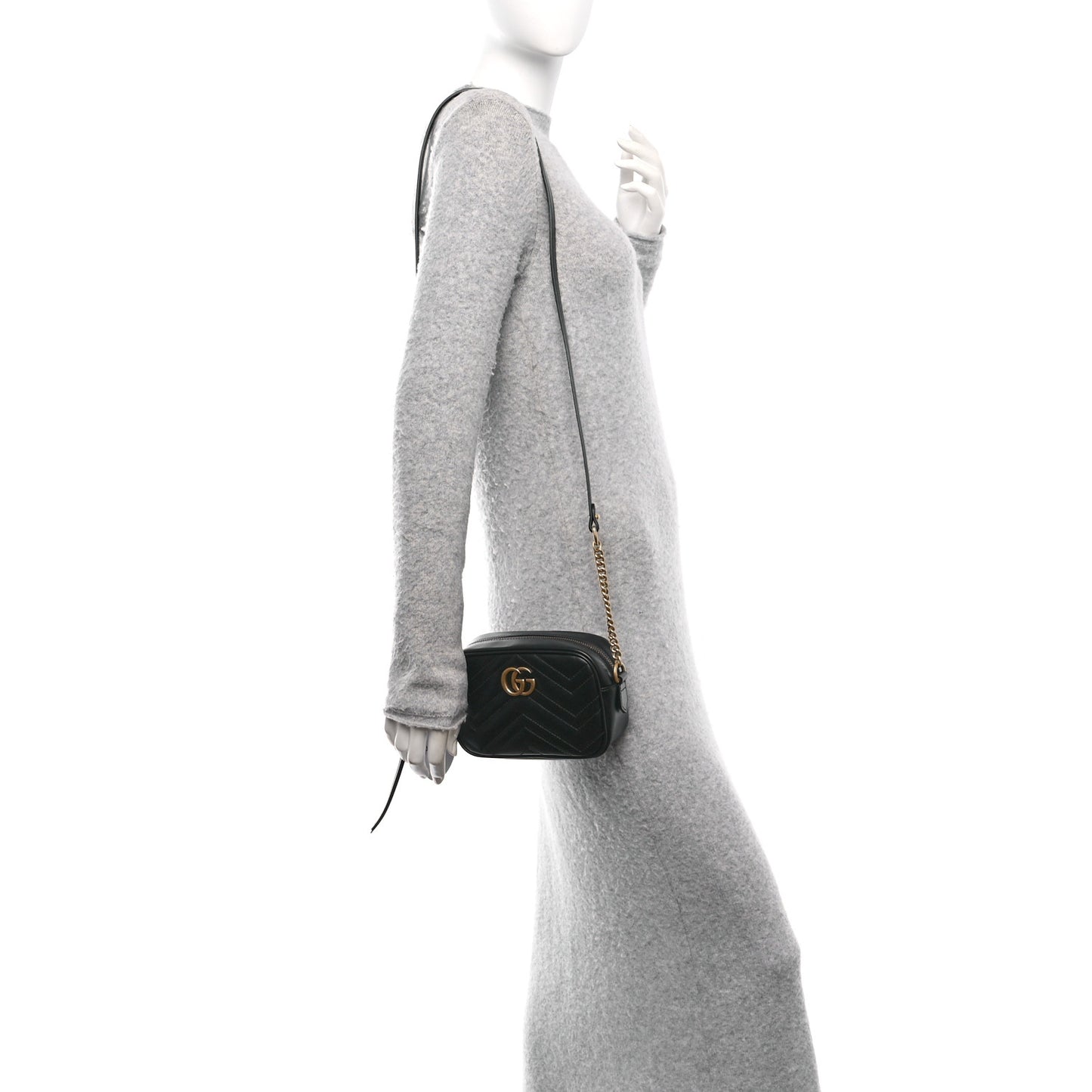Calfskin Matelasse Mini GG Marmont Chain Shoulder Bag Black