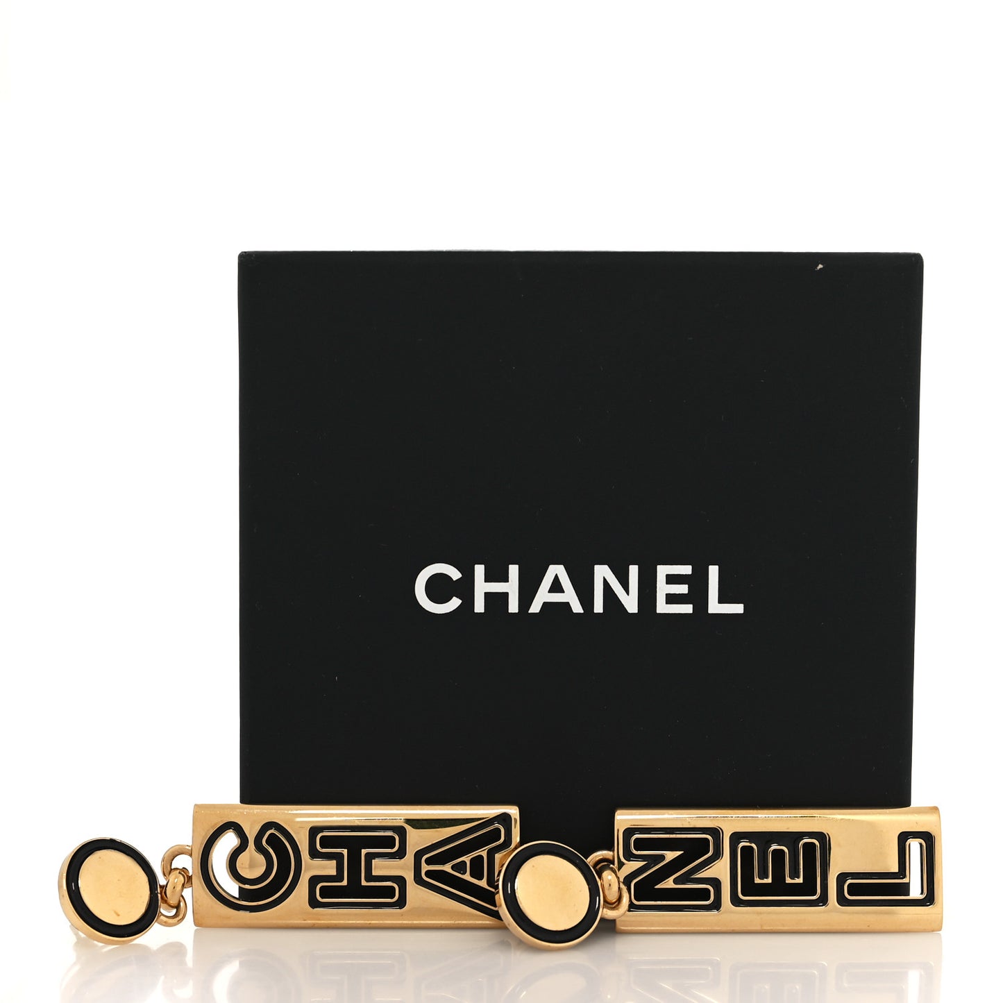Metal Enamel Cha-Nel Logo Drop Earrings Gold Black