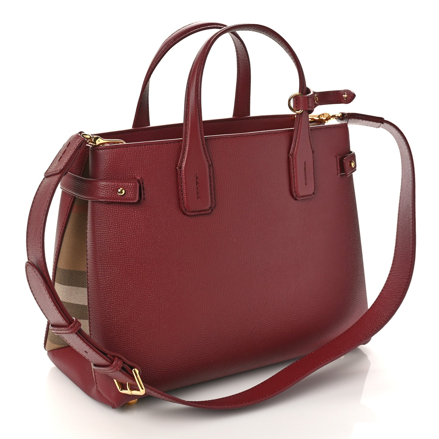 Derby Calfskin House Check Medium Banner Tote Crimson