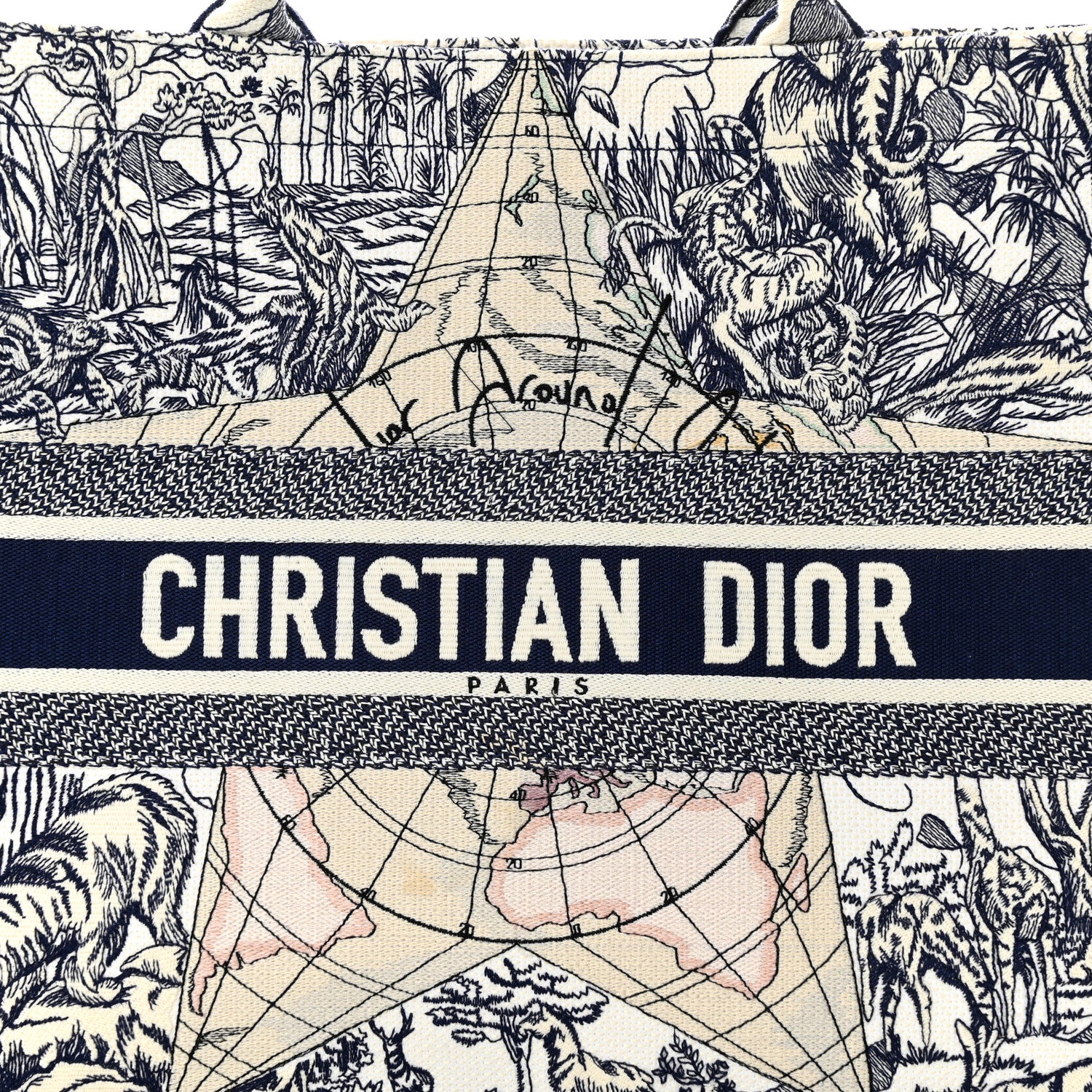 Christian Dior Canvas Embroidered Large Around The World Book Tote Blue 8 of 17
