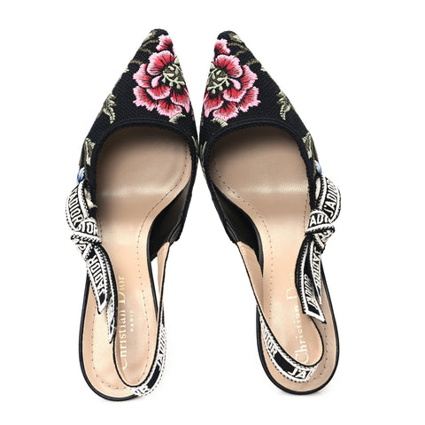 Ribbon Petites Fleurs Embroidered J'Adior Slingback Pumps 38 Black