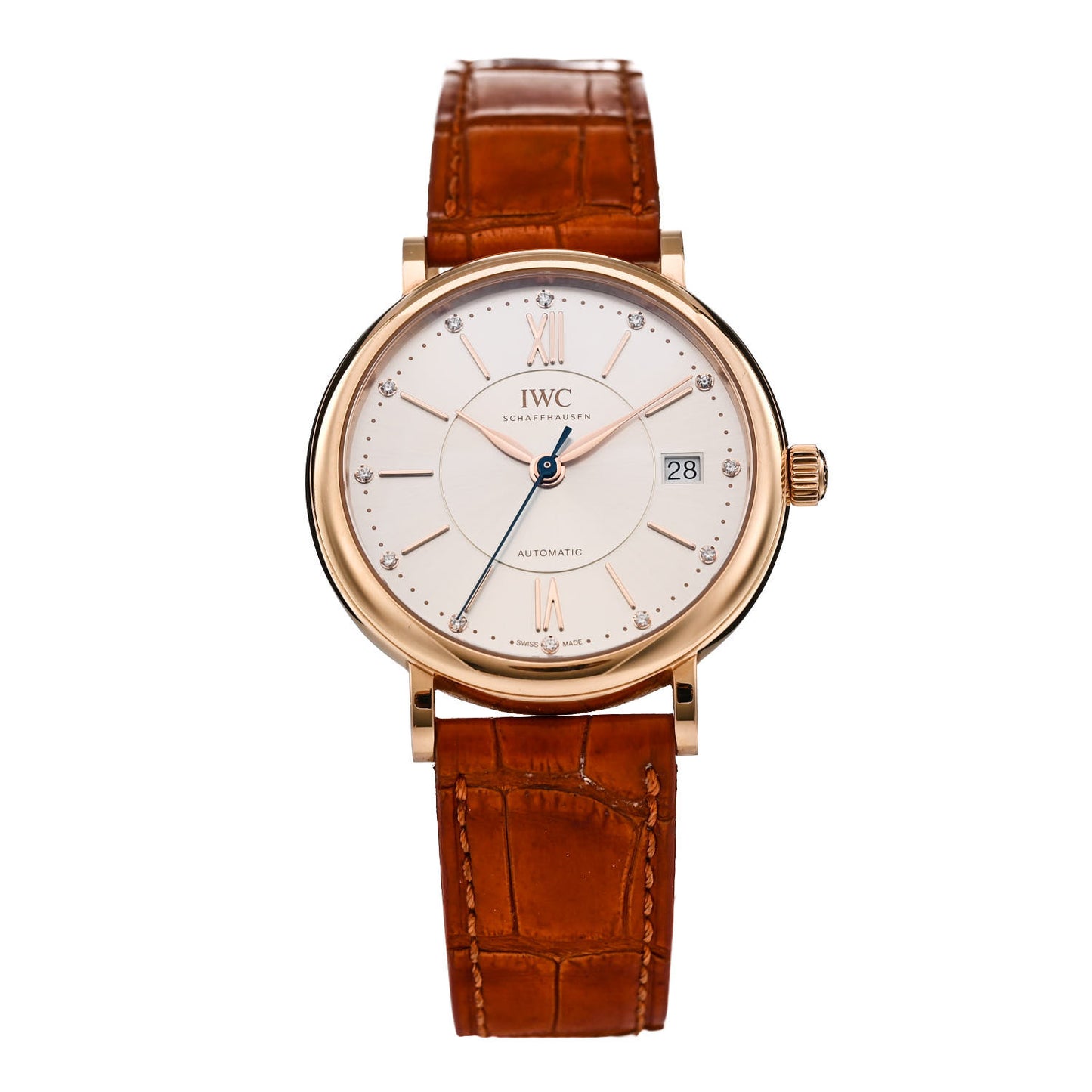 18K Rose Gold Alligator Diamond 37mm Portofino Automatic Watch IW458116