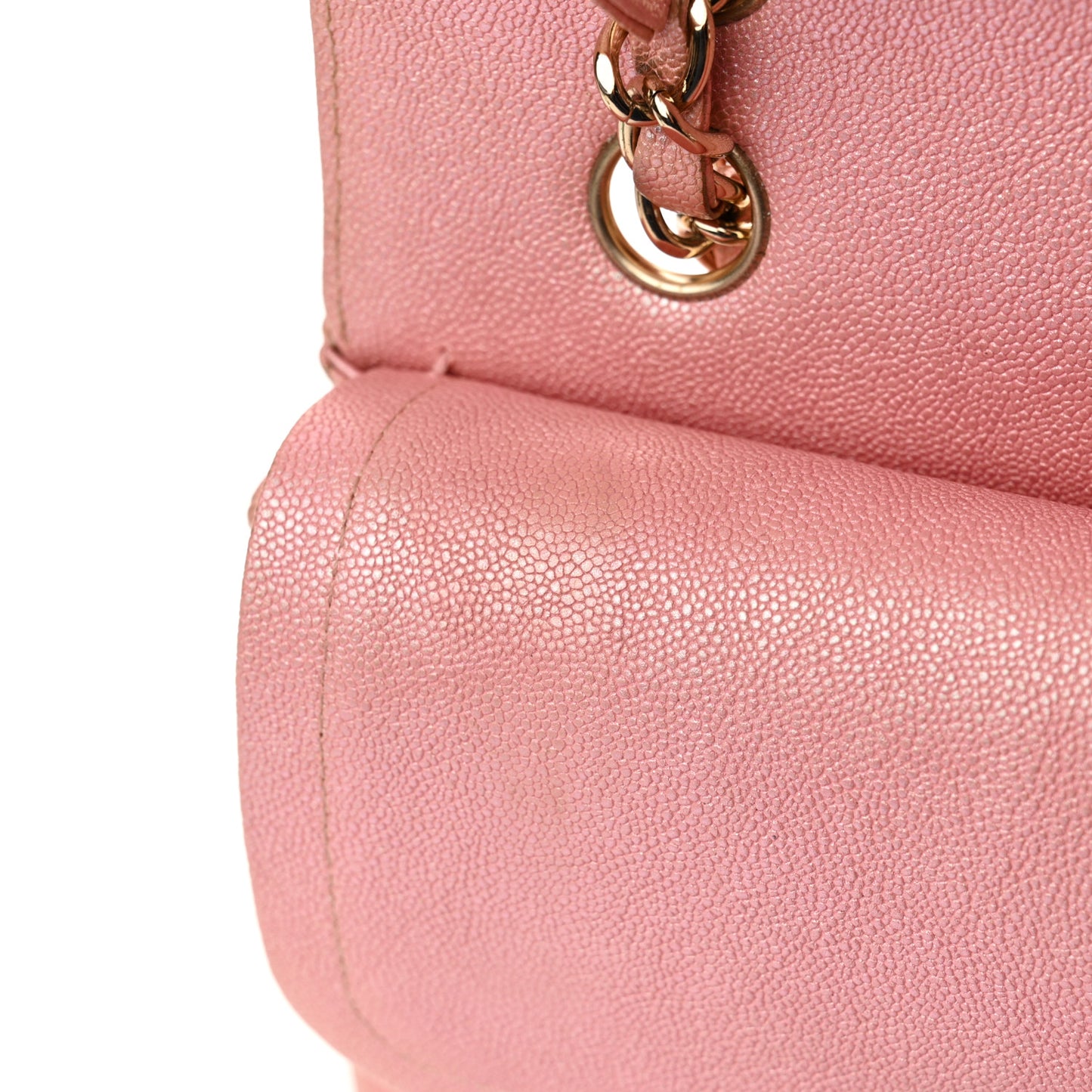 Iridescent Caviar Quilted Medium Double Flap Rose Pink