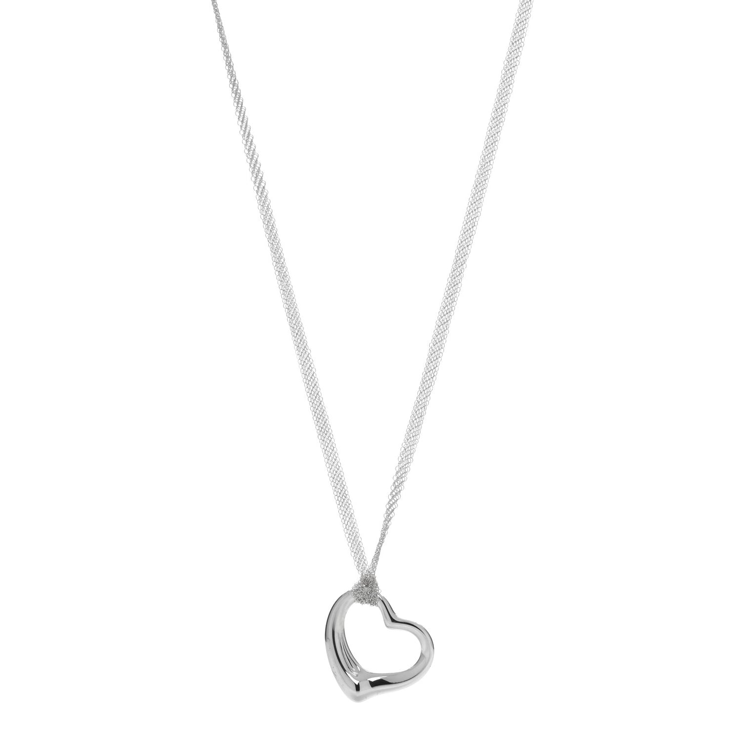 Sterling Silver 35mm Elsa Peretti Open Heart Pendant Mesh Necklace