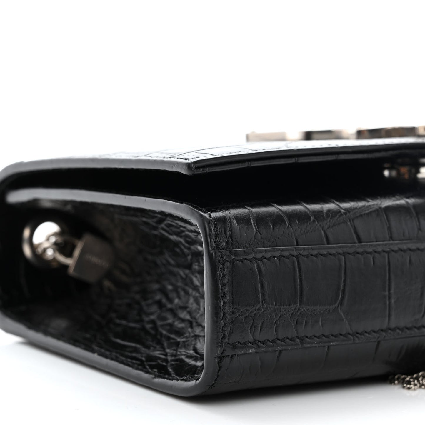 Calfskin Crocodile Embossed Small Classic Monogram Kate Tassel Satchel Black
