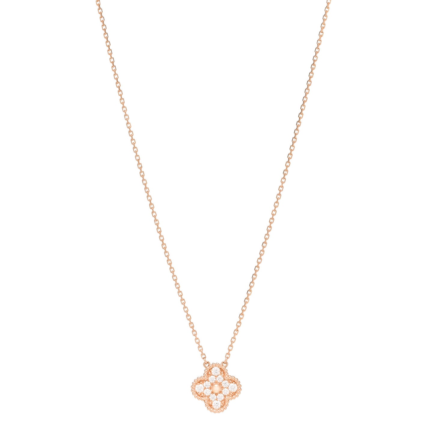 18K Rose Gold Diamond Vintage Alhambra Pendant Necklace