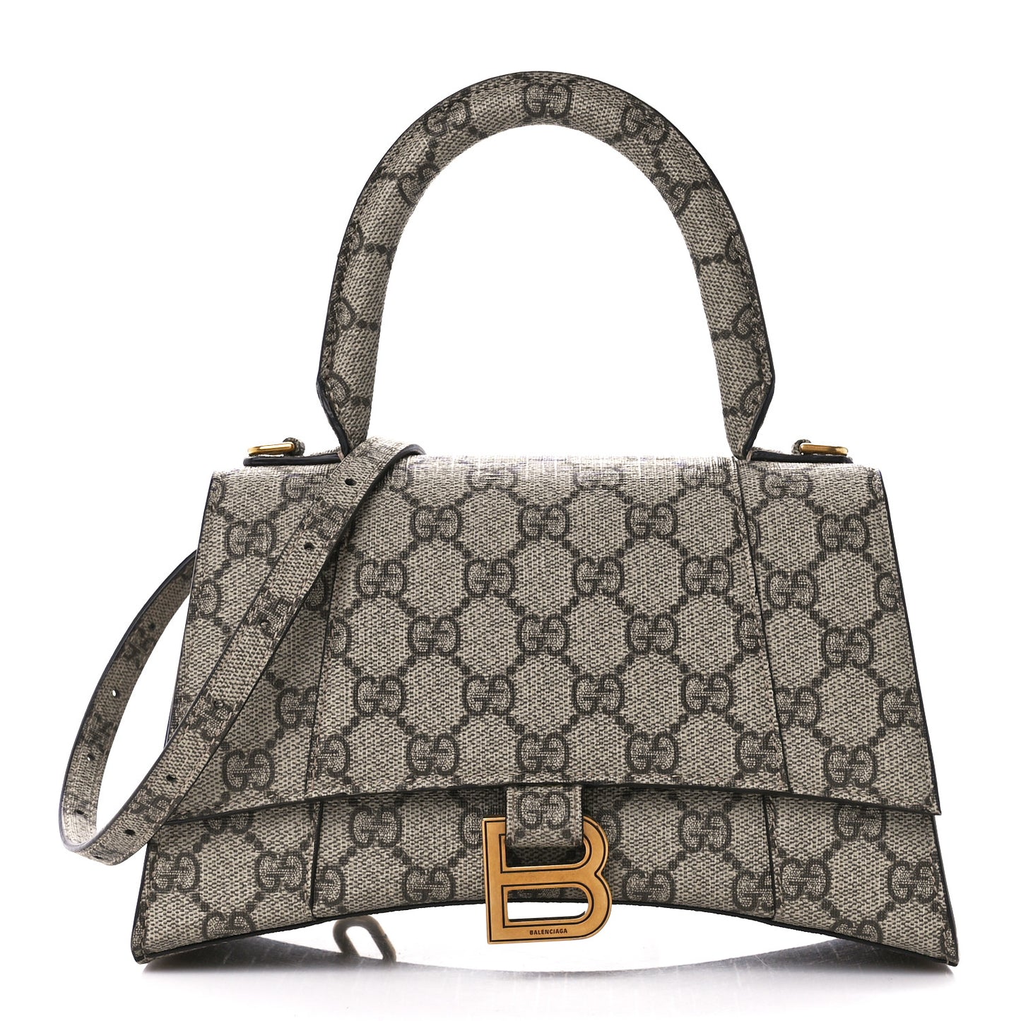 X GUCCI GG Supreme Monogram Small Hourglass Top Handle Bag Beige Ebony