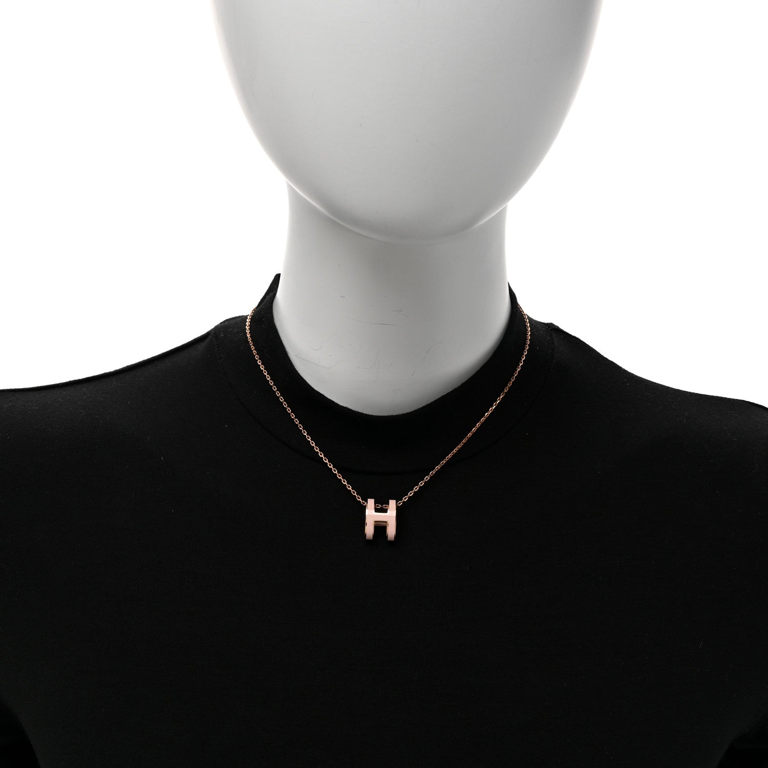 Hermes Lacquered Rose Gold Pop H Pendant Necklace Rose Dragee 2 of 7