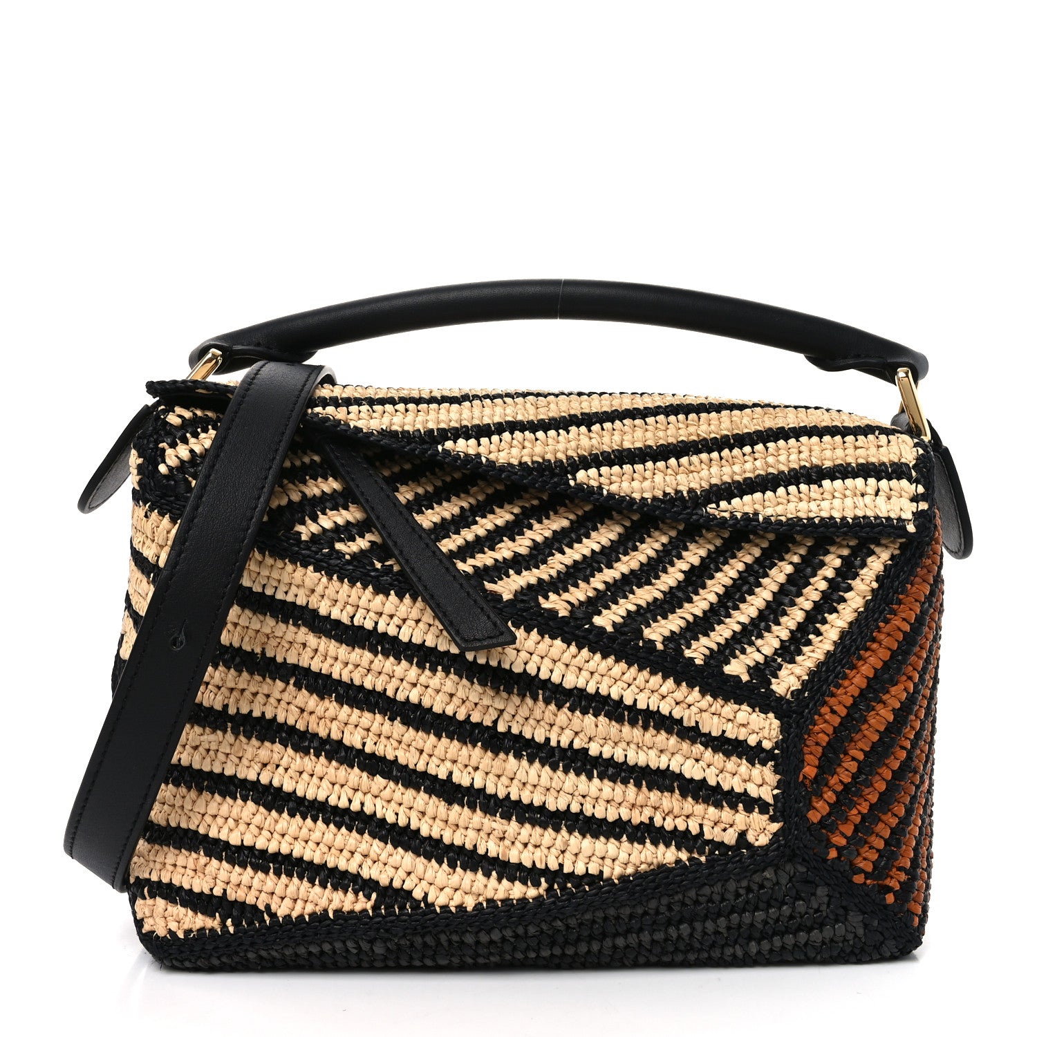 Loewe Calfskin Raffia Paula's Ibiza Small Puzzle Edge Bag Natural