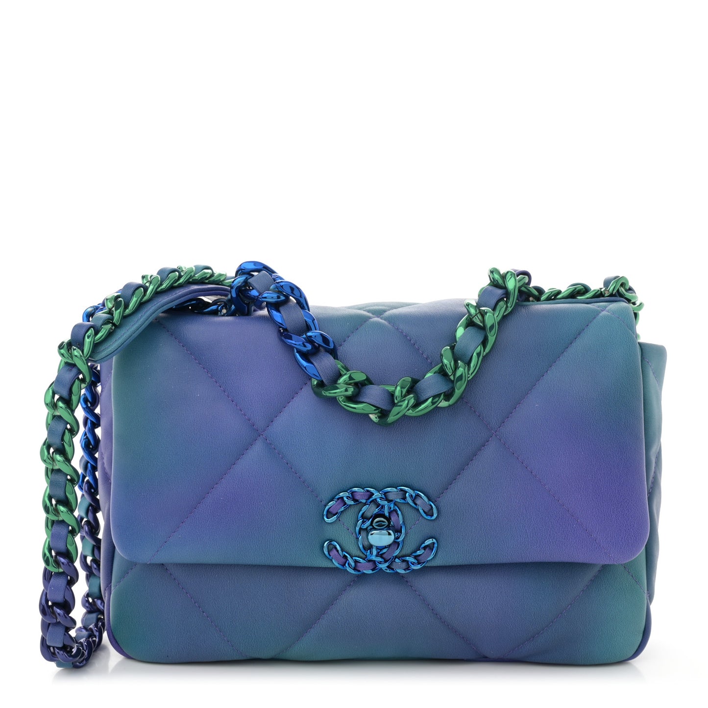 Tie Dye Calfskin Quilted Medium Chanel 19 Flap Blue Purple