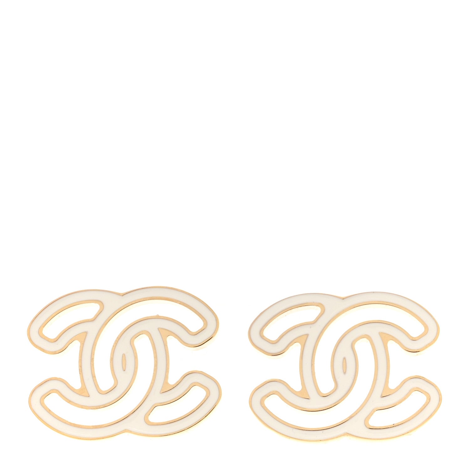 Chanel Enamel Cutout CC Earrings Gold White 1 of 5