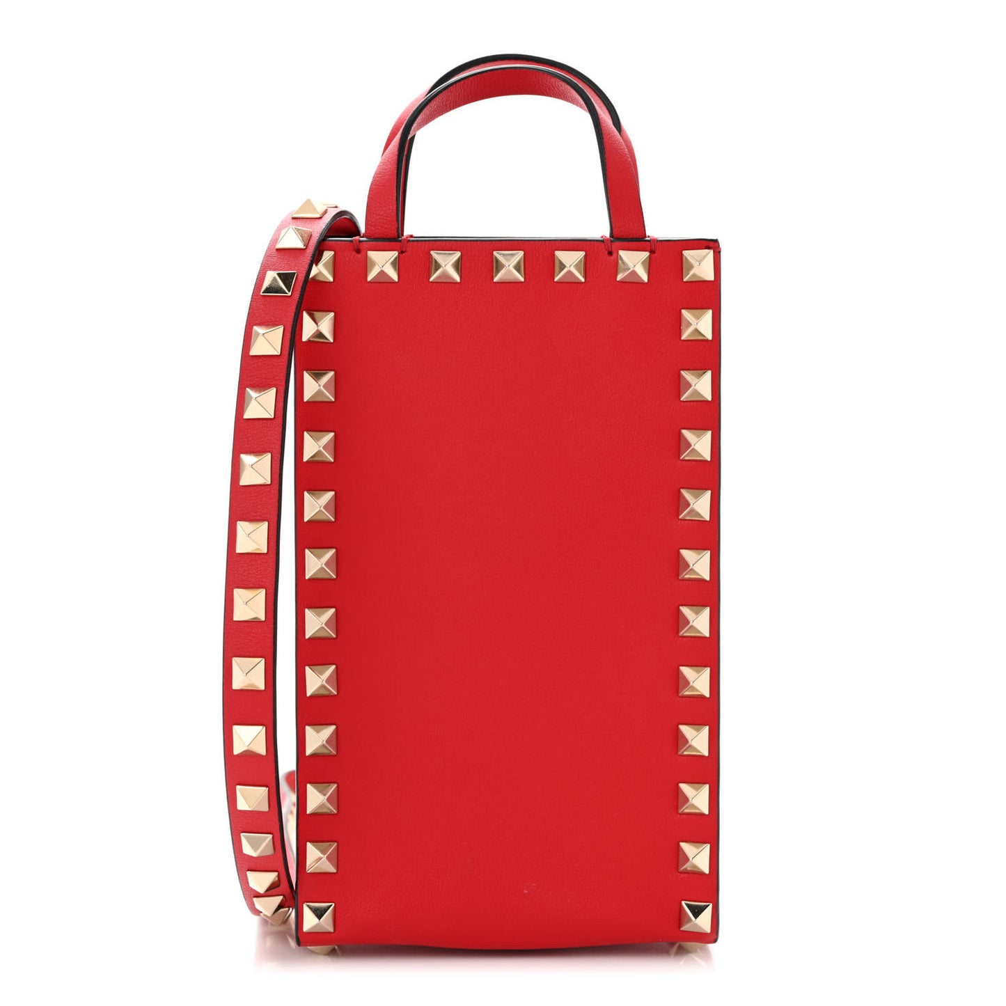 Calfskin Rockstud Phone Holder Red