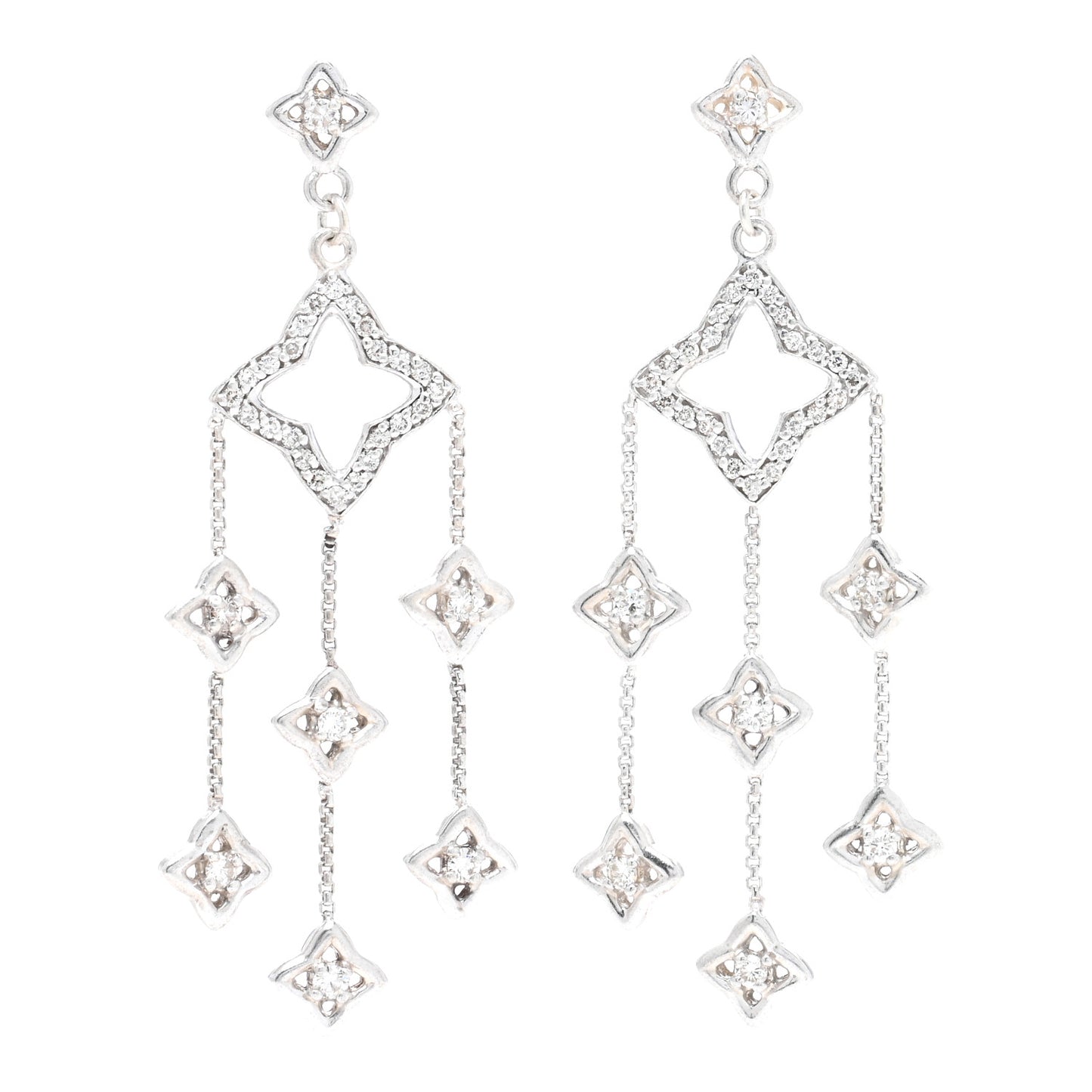 Sterling Silver Diamond Quatrefoil Chandelier Earrings