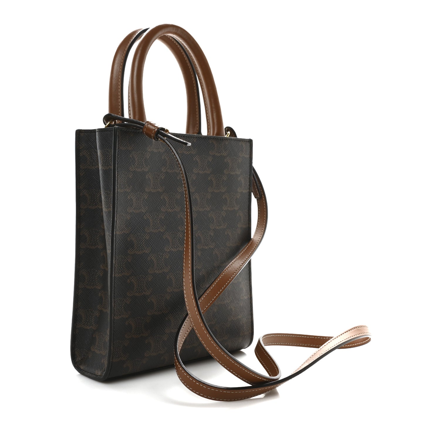 Triomphe Canvas Calfskin Mini Vertical Cabas Tan