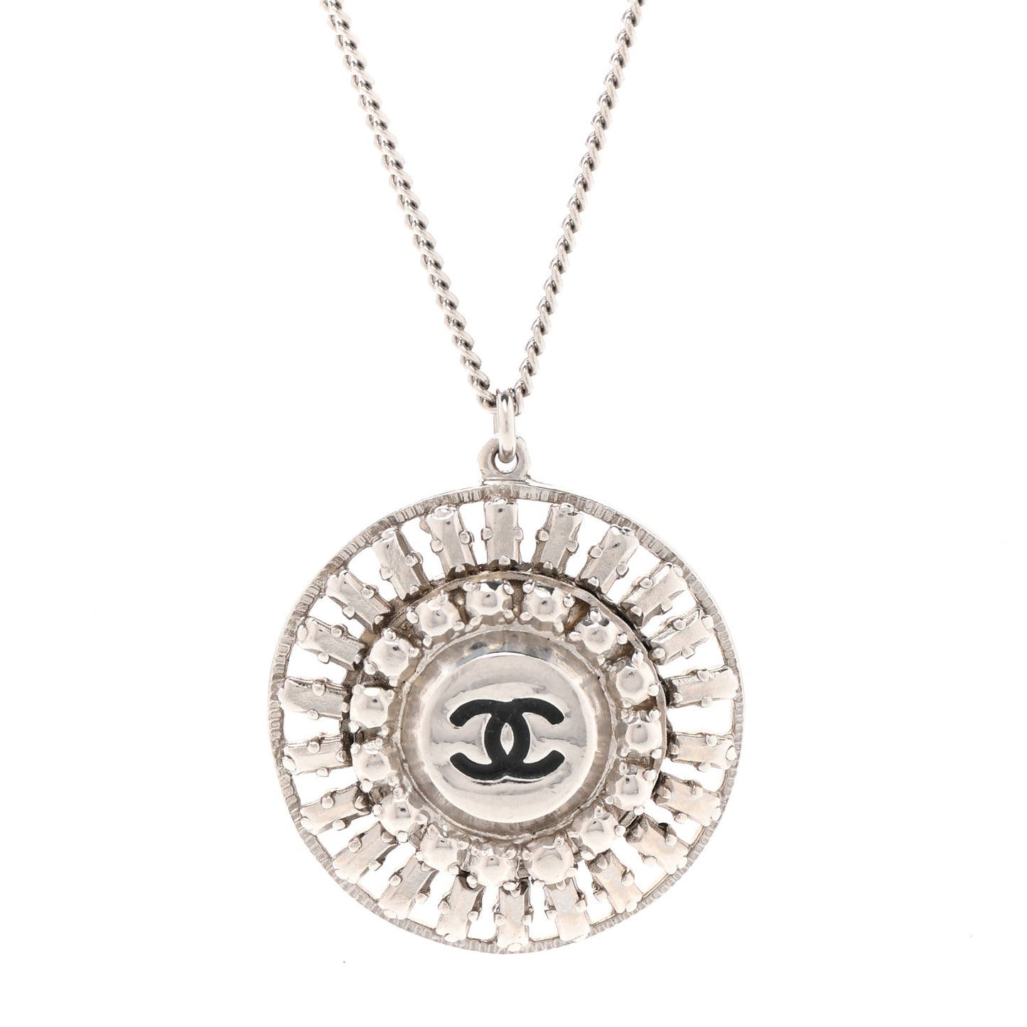 CC Medallion Pendant Necklace Silver