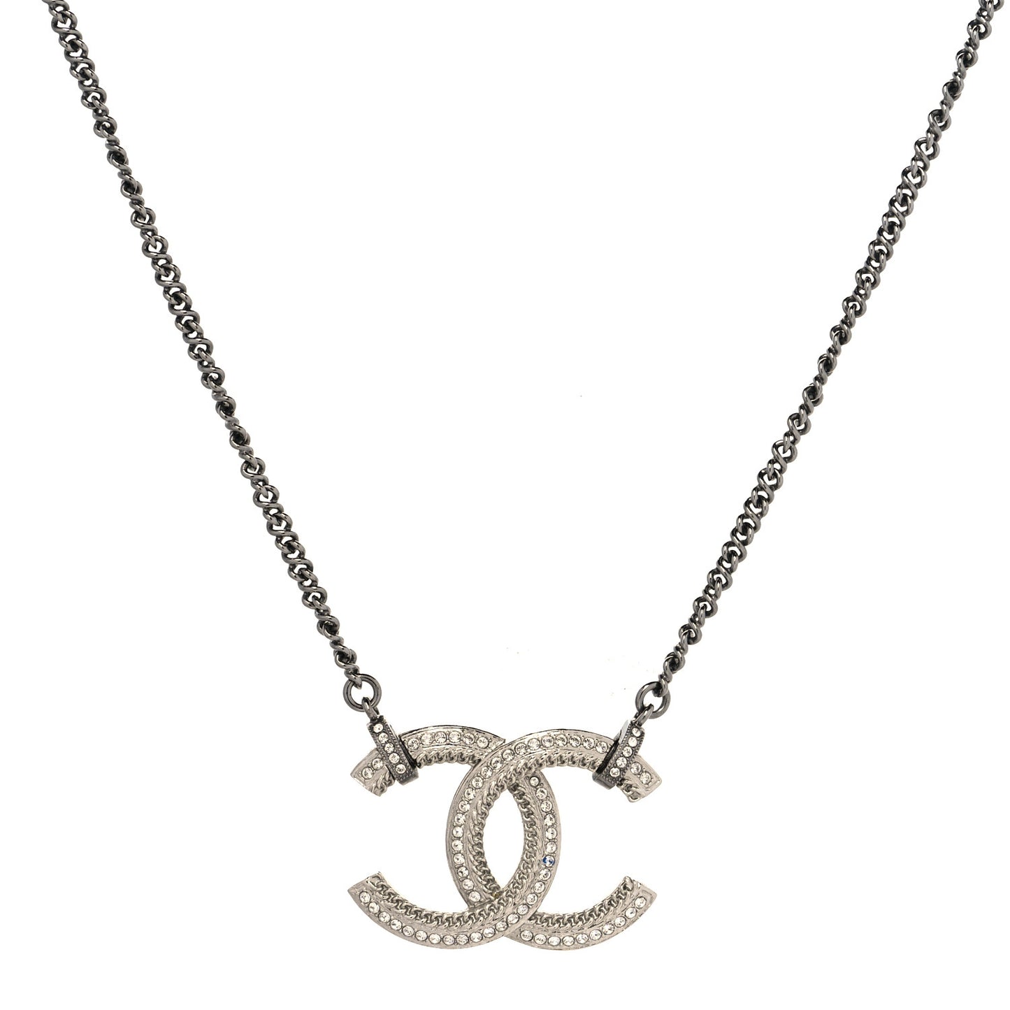 Crystal CC Pendant Necklace Silver
