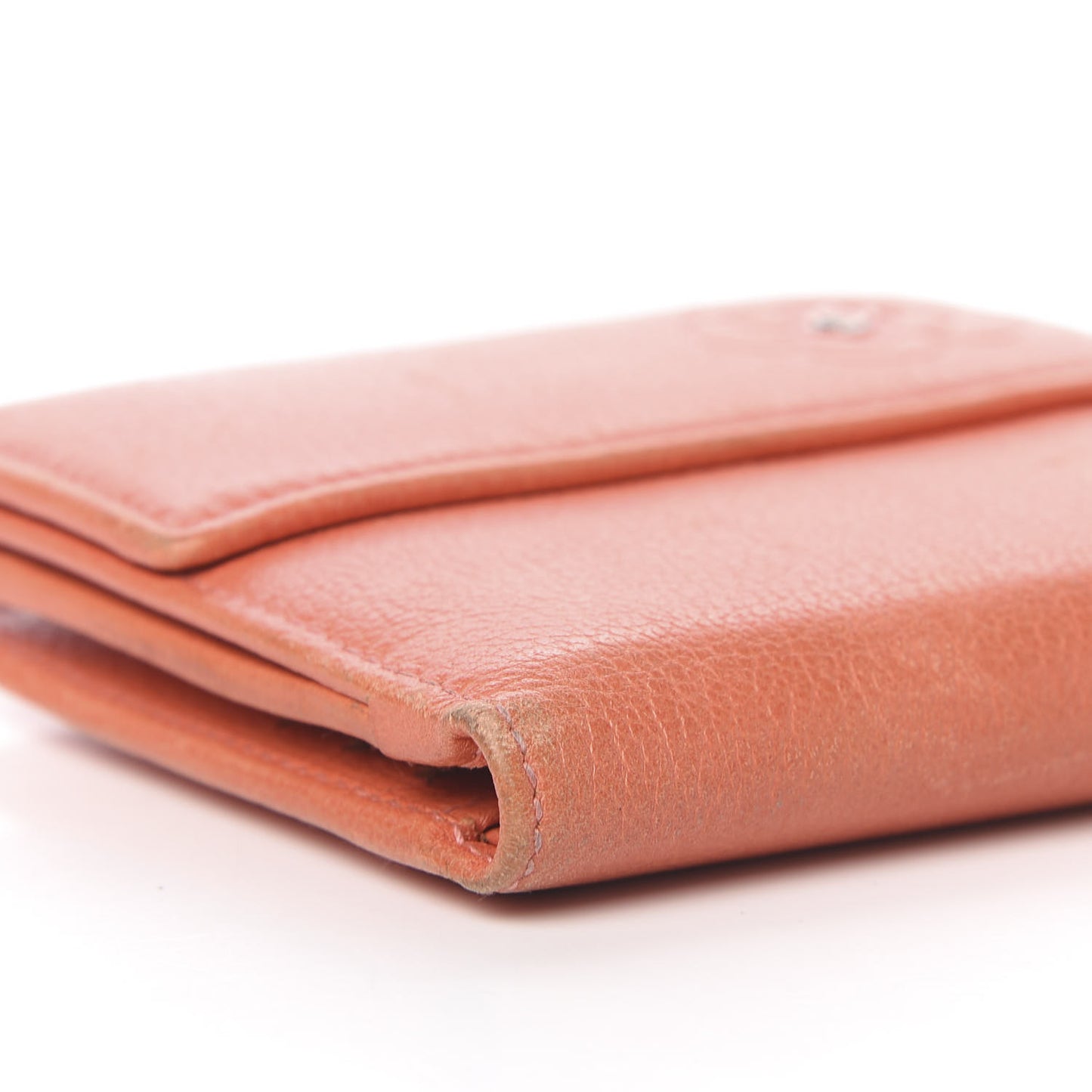 Goatskin Camellia Embossed Card Holder Orange