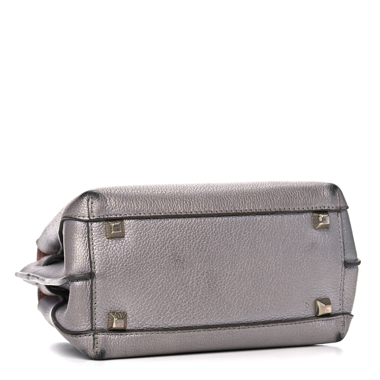 Metallic Grained Calfskin Mini Milla Tote Spike Silver