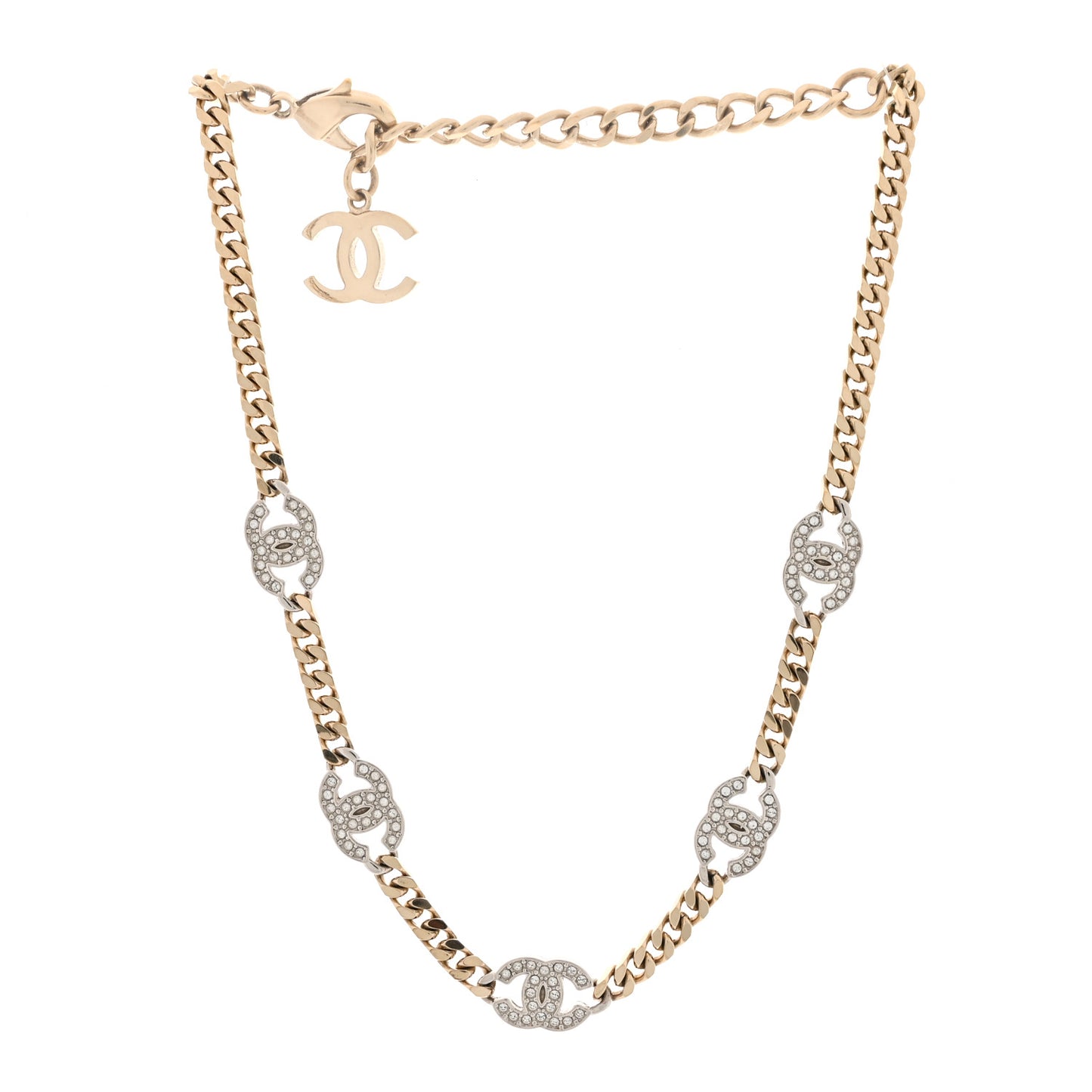 Crystal Chain CC Link Choker Gold Silver