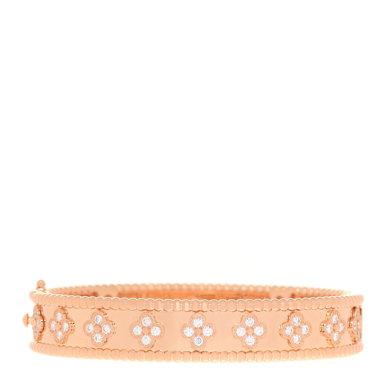 Van Cleef & Arpels 18K Rose Gold Diamond Perlee Clovers Bangle Bracelet S 1 of 6