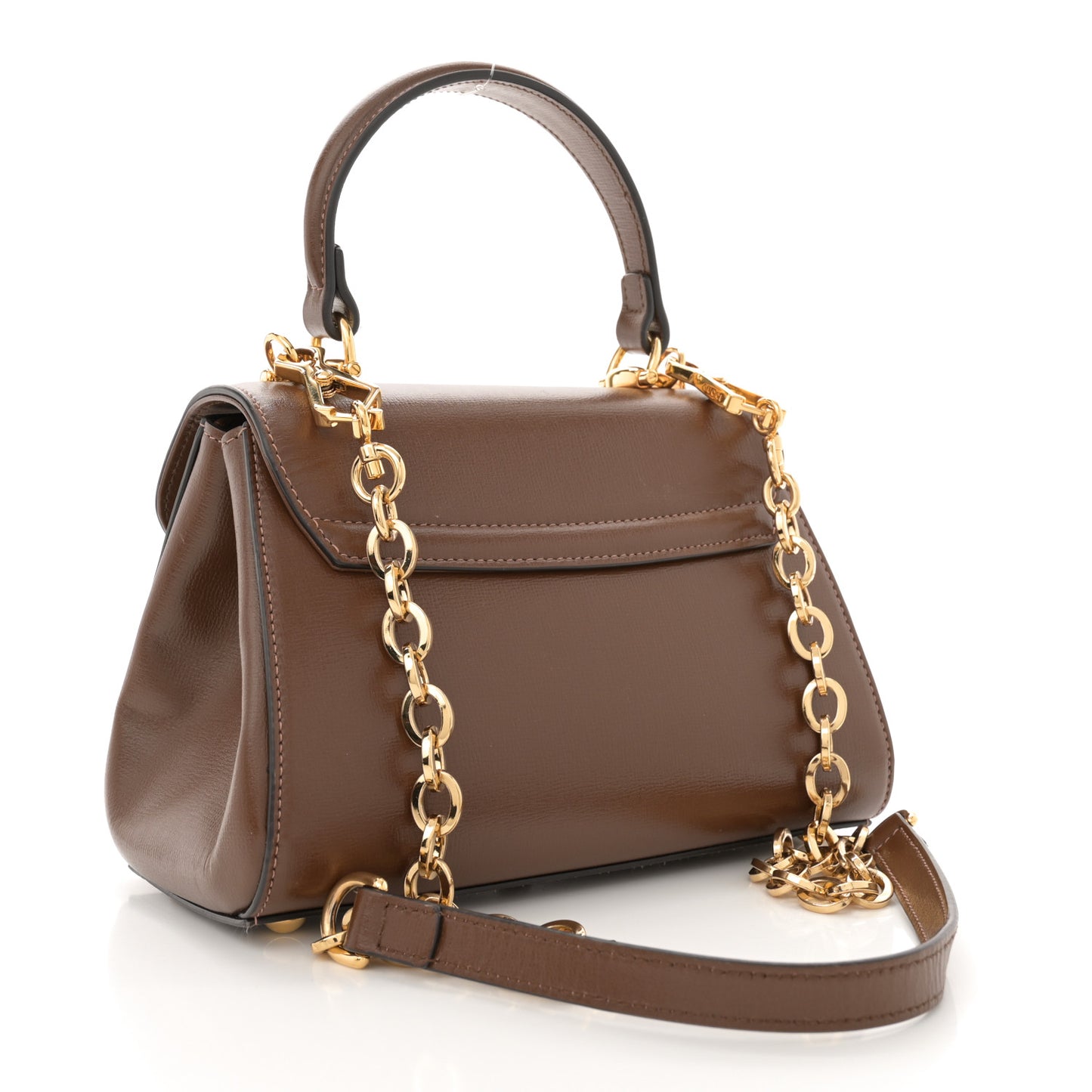 Glazed Textured Calfskin Mini Horsebit 1955 Top Handle Flap Bag Brown Sugar
