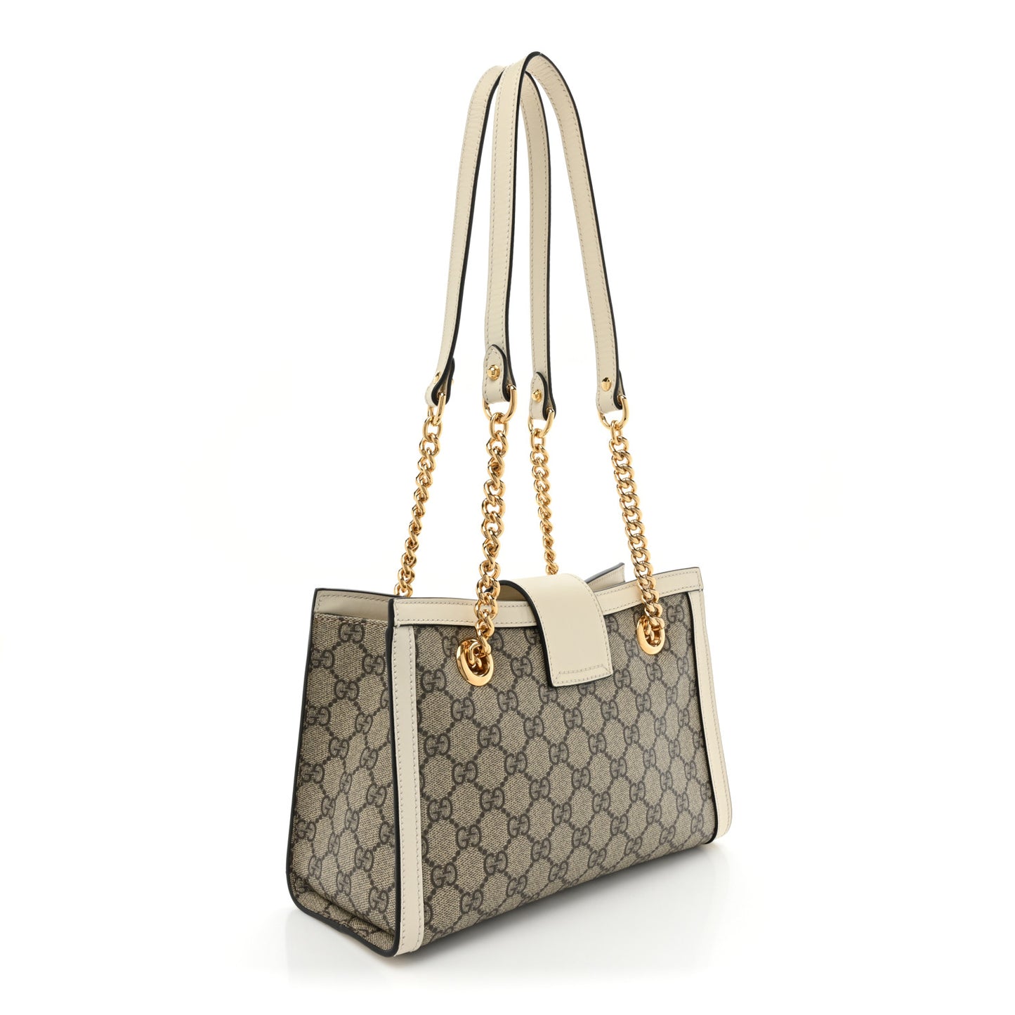 GG Supreme Monogram Moon Calfskin Small Padlock Tote Beige Ebony Mystic White