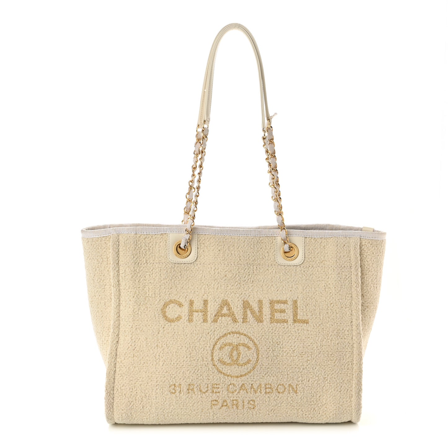 Lurex Boucle Small Deauville Tote White