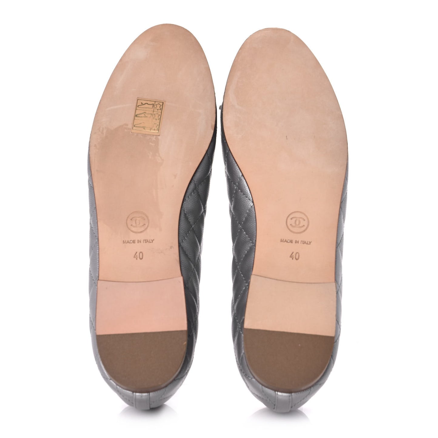 Crumpled Lambskin Quilted CC Ballerina Flats 40 Grey