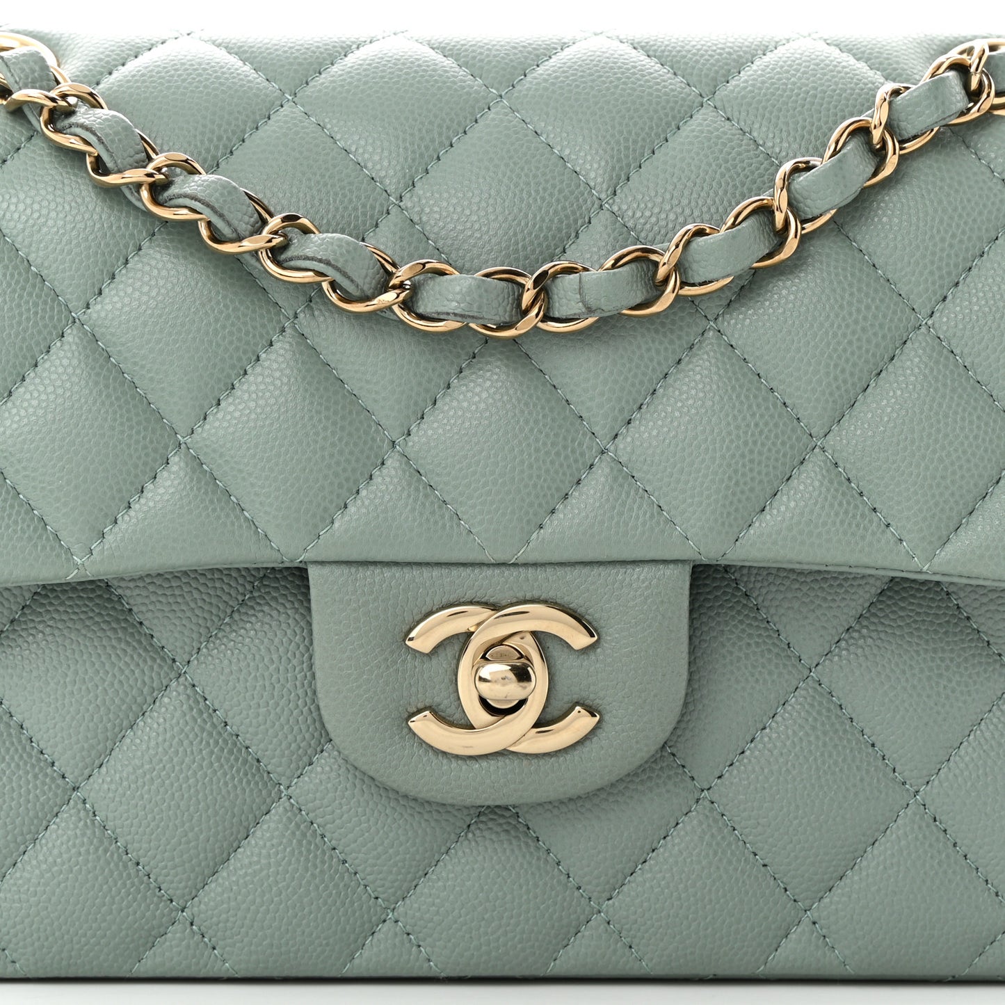 Caviar Quilted Small Double Flap Light Blue