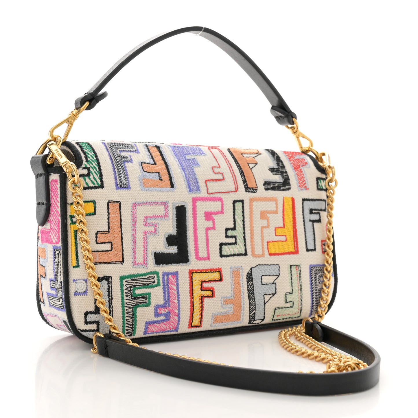 Canvas Vitello Seta FF Embroidered Chinese Valentines Day Mini Baguette Multicolor