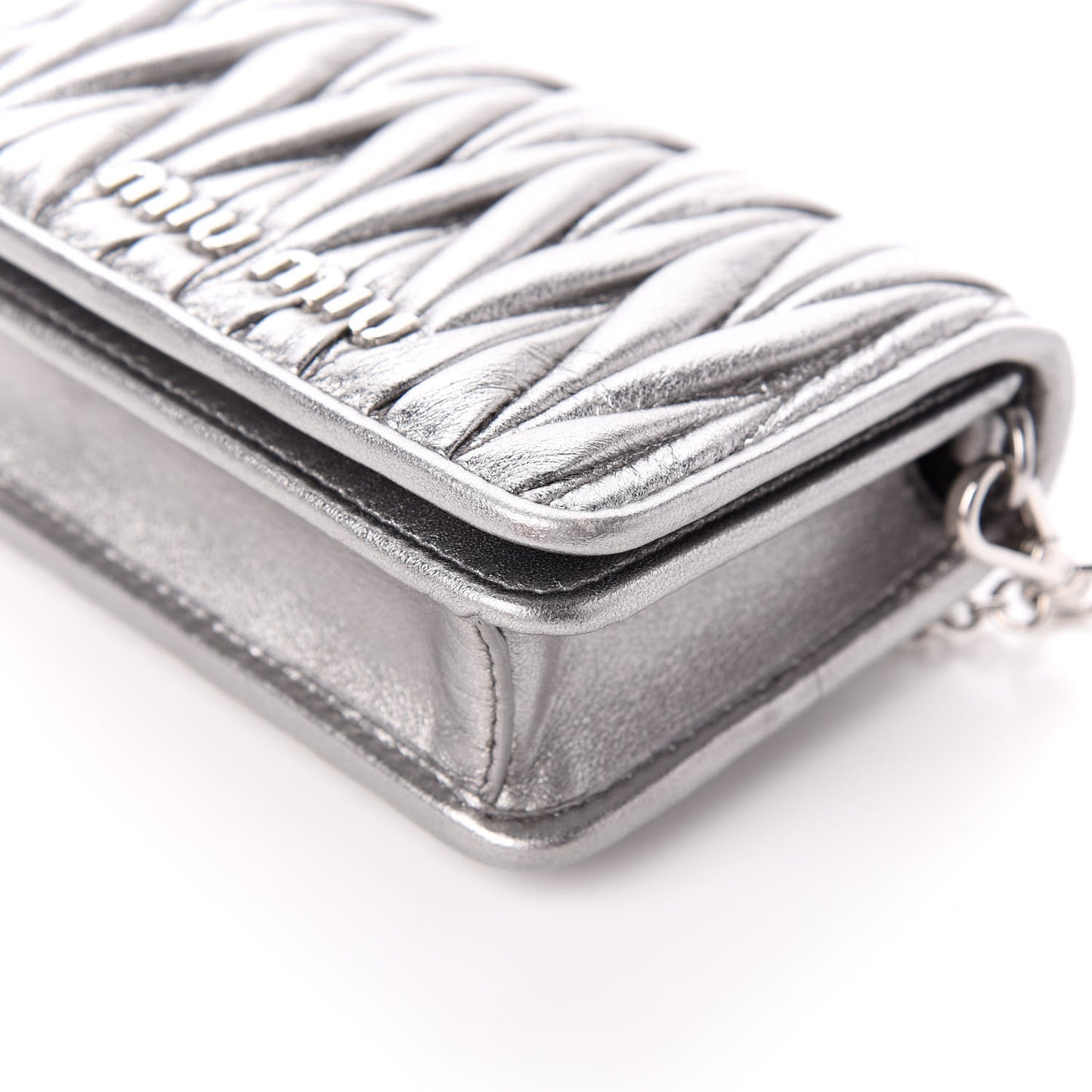 Nappa Matelasse Crystal Chain Card Holder Cromo