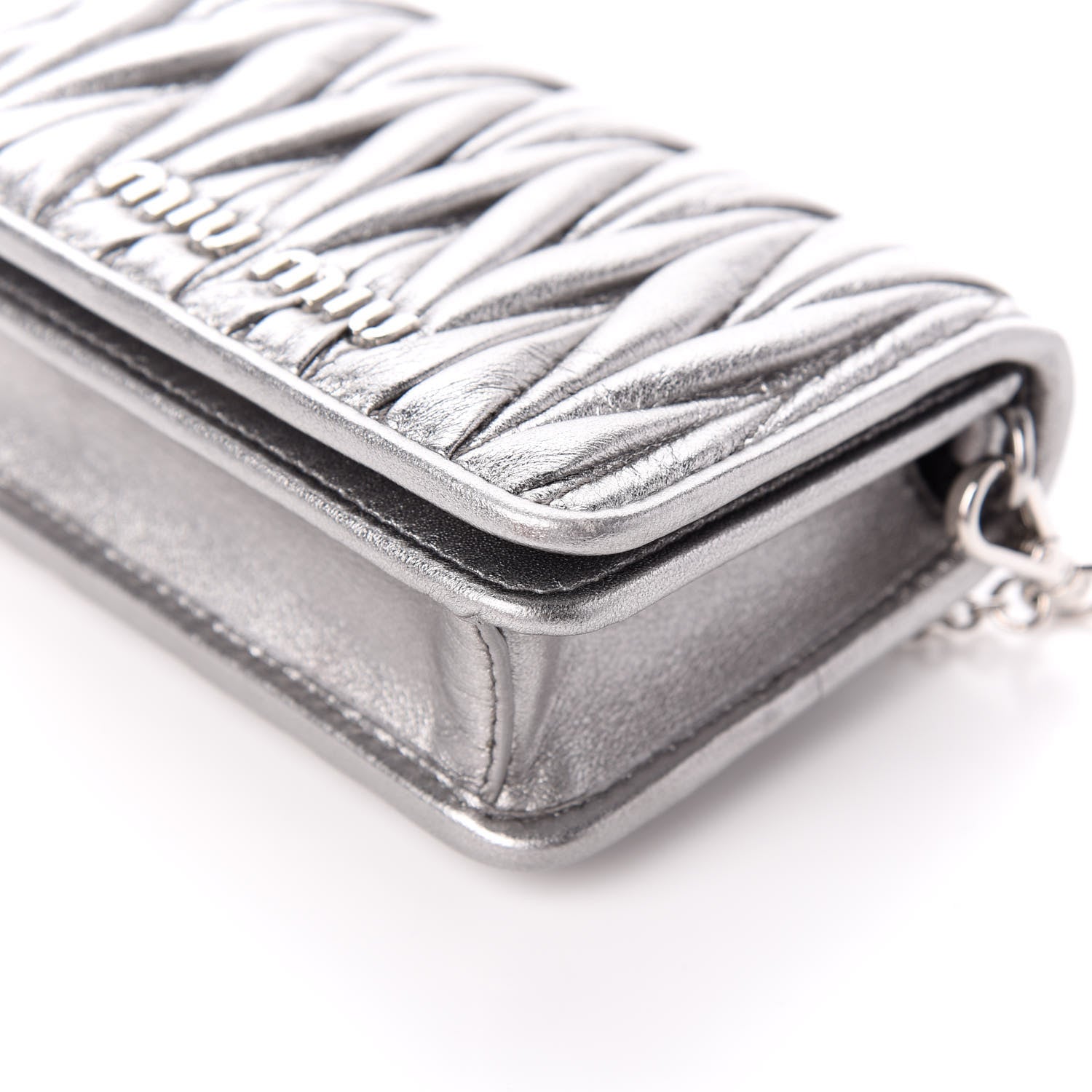 Miu Miu Nappa Matelasse Crystal Chain Card Holder Cromo 9 of 9