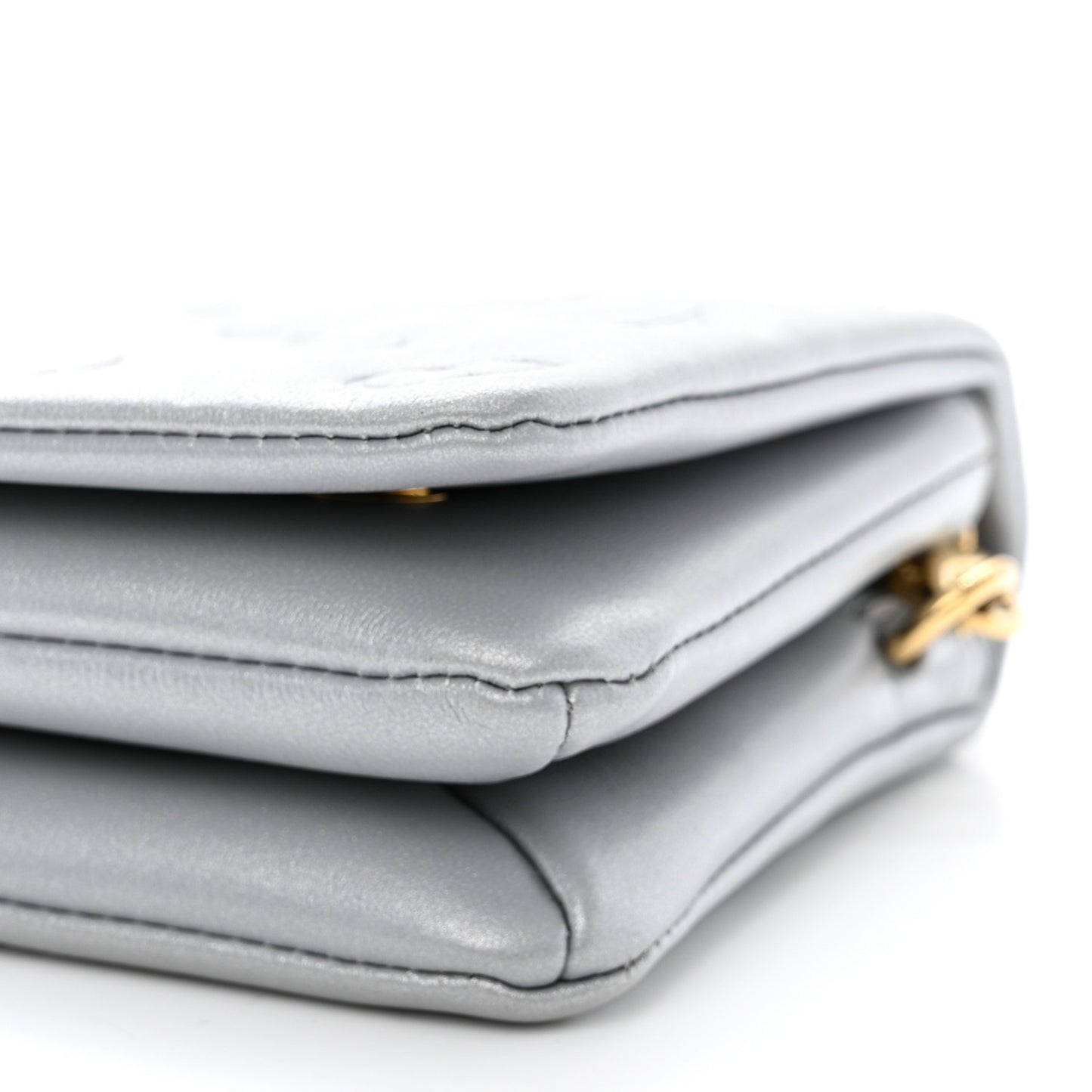 Metallic Lambskin Embossed Monogram Pochette Coussin Silver
