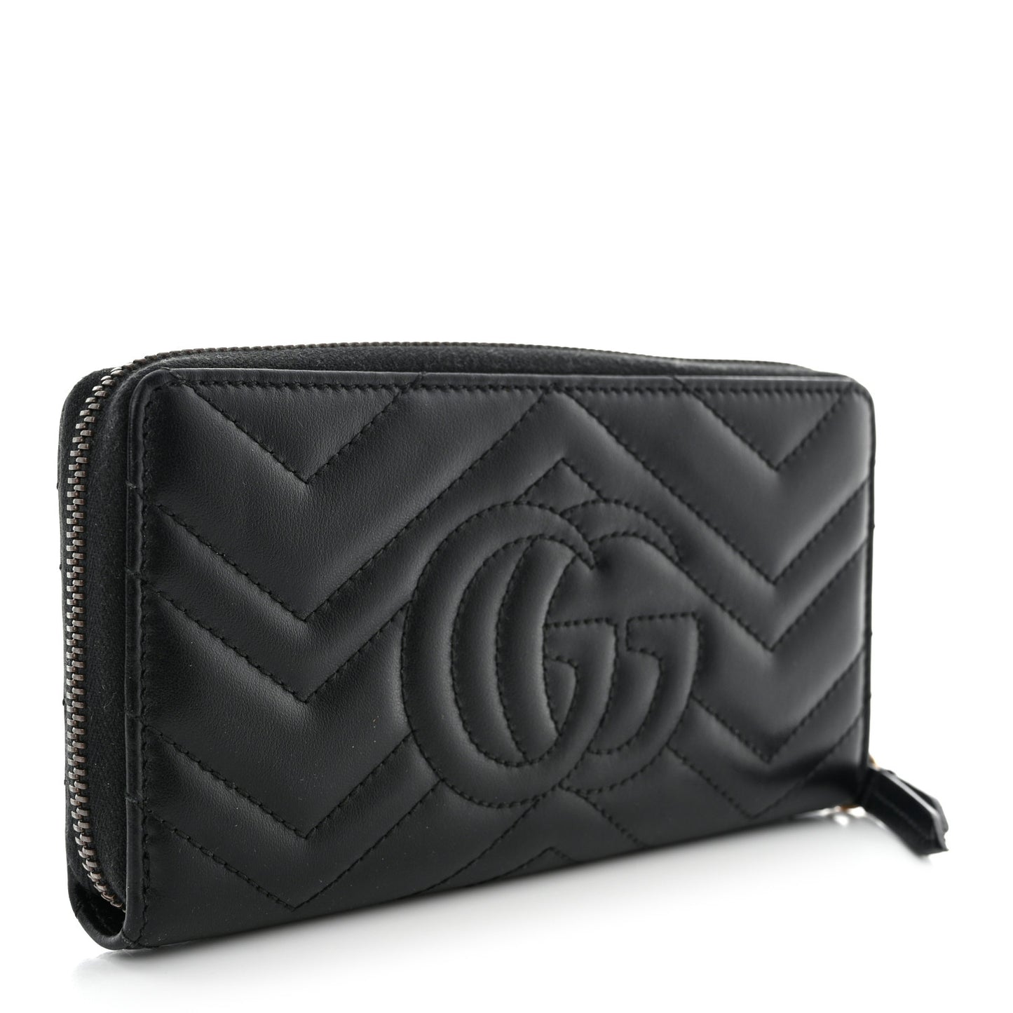 Calfskin Matelasse GG Marmont Zip Around Wallet Black