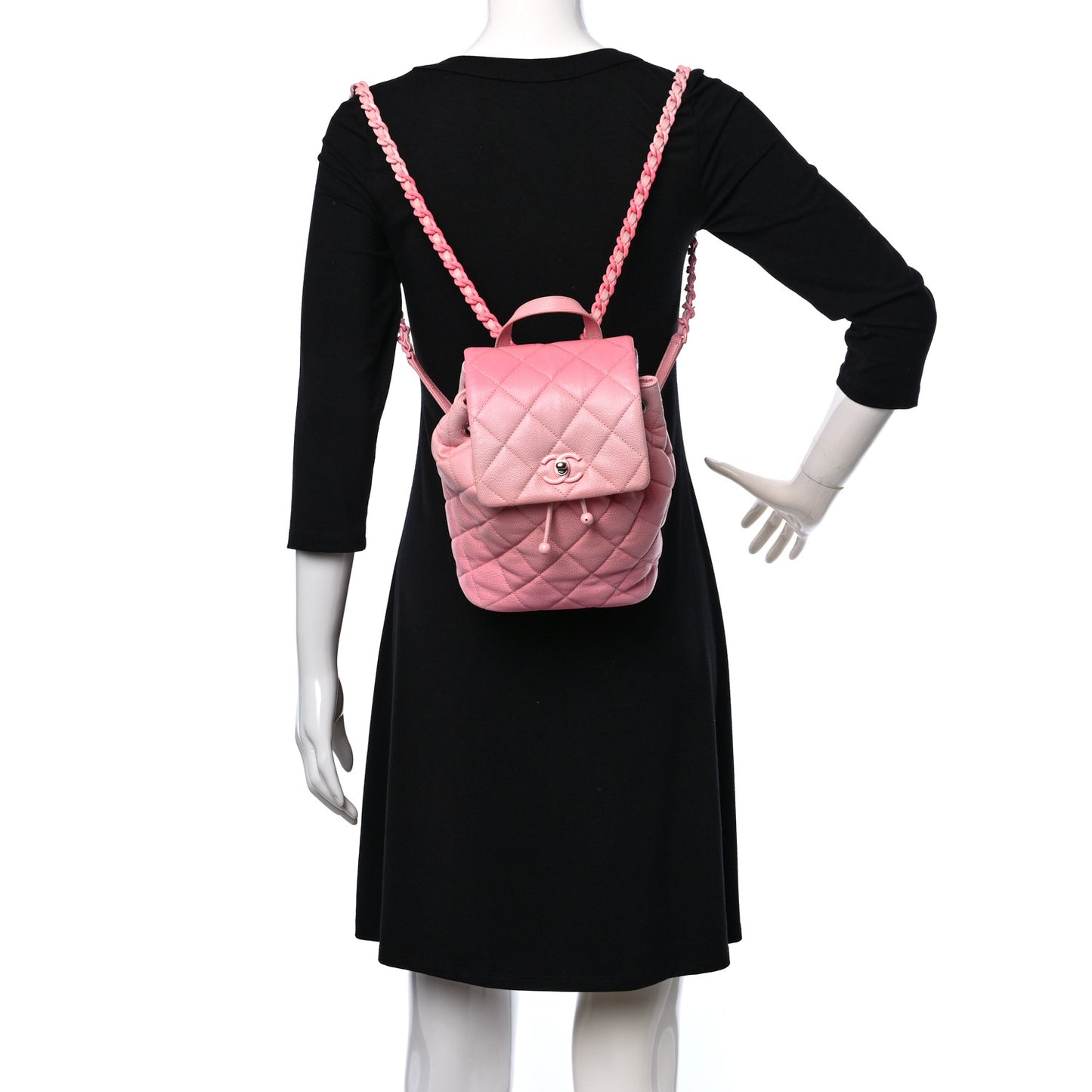 Shaded Caviar Quilted Lacquered CC My Everything Drawstring Backpack Pink