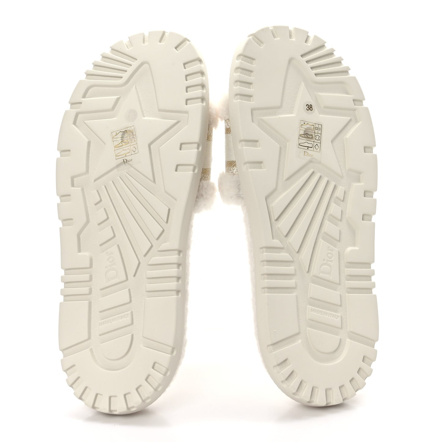 Shearling Canvas Lurex Embroidered Dway 10mm Slide Sandals 38 Natural Platinum