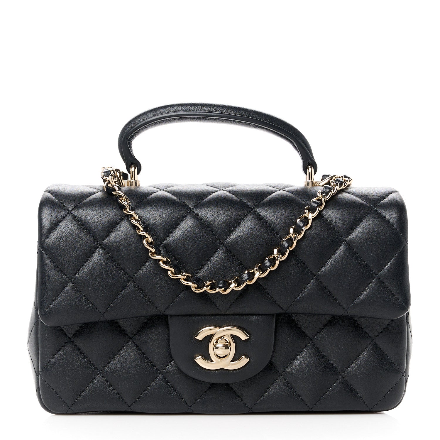 Chanel Lambskin Quilted Mini Top Handle Rectangular Flap Black 1 of 12