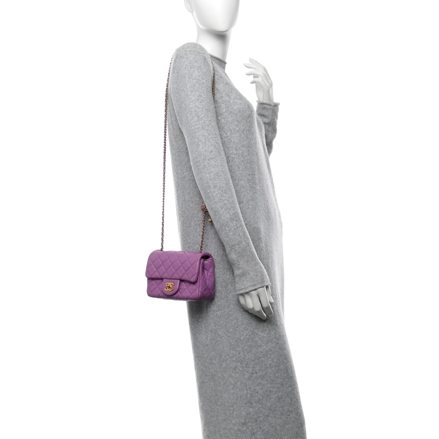 Chanel Lambskin Quilted Mini CC Pearl Crush Flap Purple 2 of 11