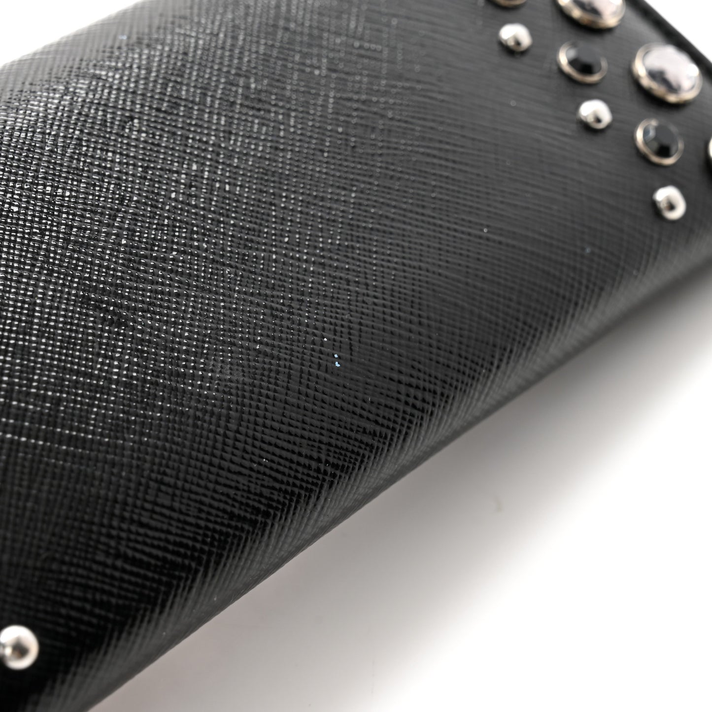 Saffiano Vernice Crystal Studded Flap Wallet Black