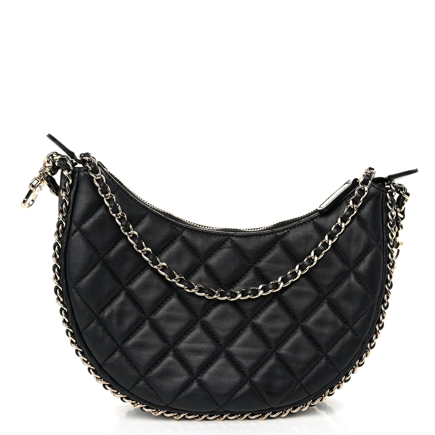 Lambskin Quilted Small Hobo Bag Black