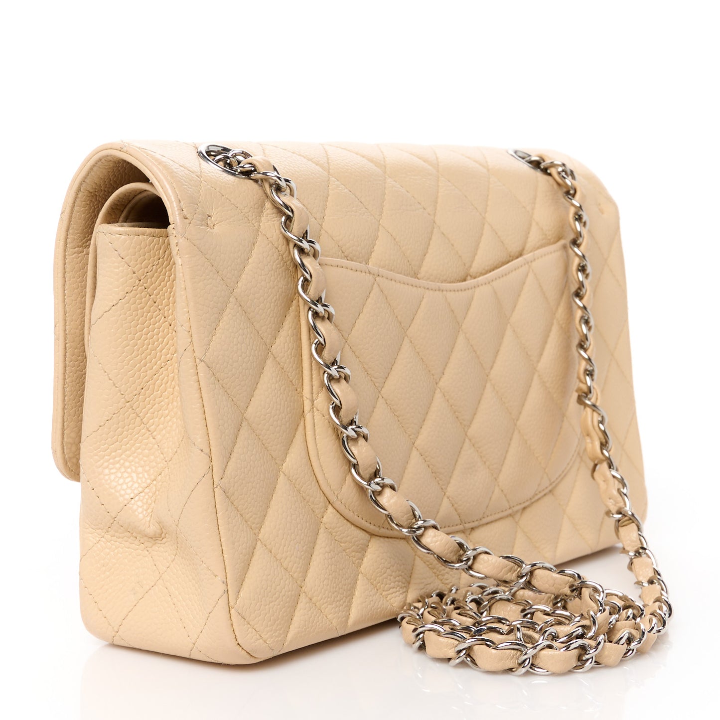 Caviar Quilted Medium Double Flap Beige