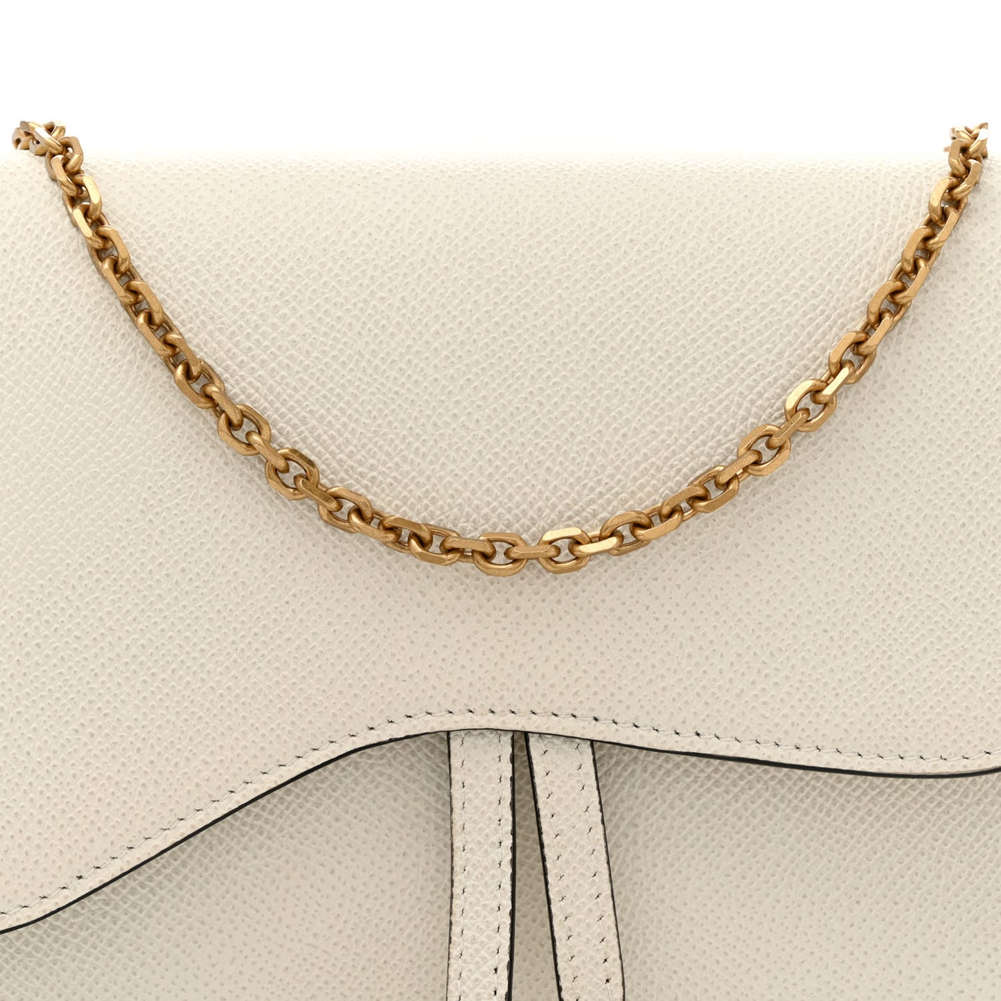 Grained Calfskin Saddle Chain Pouch Off White